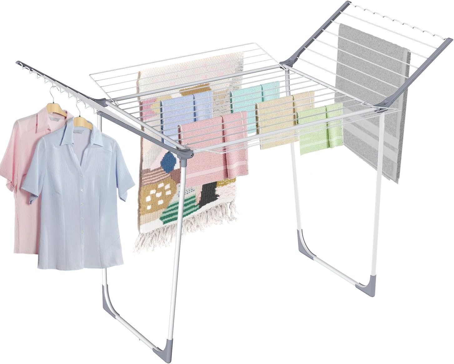 Clothes Drying Rack, Foldable Laundry Rack for Indoor Outdoor, 10pcs Sock Clips, Collapsible Space-Saving Drying Rack for Clothes Towels Dolls, White Clothes Drying Rack, Foldable Laundry Rack for Indoor Outdoor, 10pcs Sock Clips, Collapsible Space-Saving Drying Rack for Clothes Towels Dolls, White