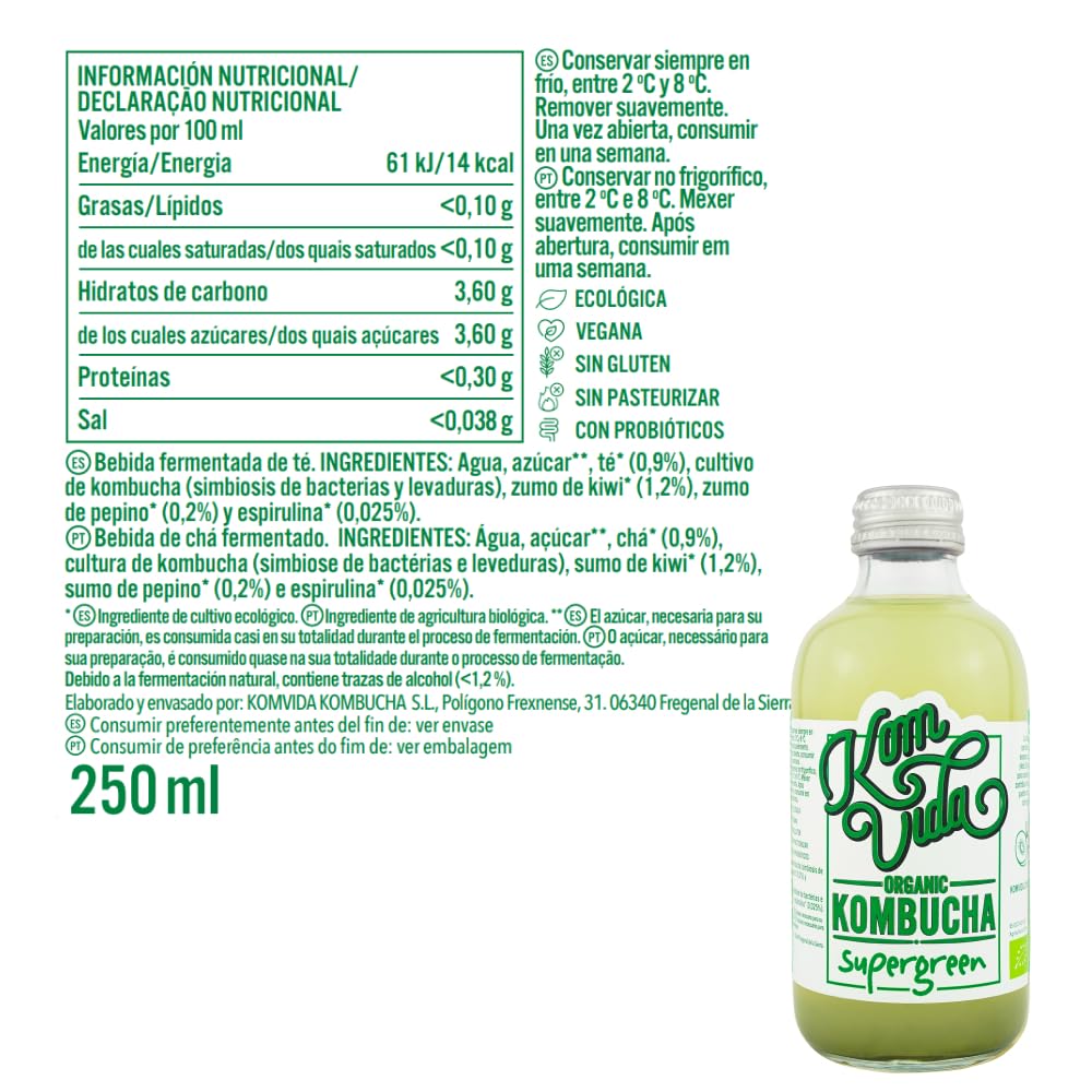 Té kombucha. Komvida. Kit Challenge. 24 botellas de 250 ml. Envío en frío.
