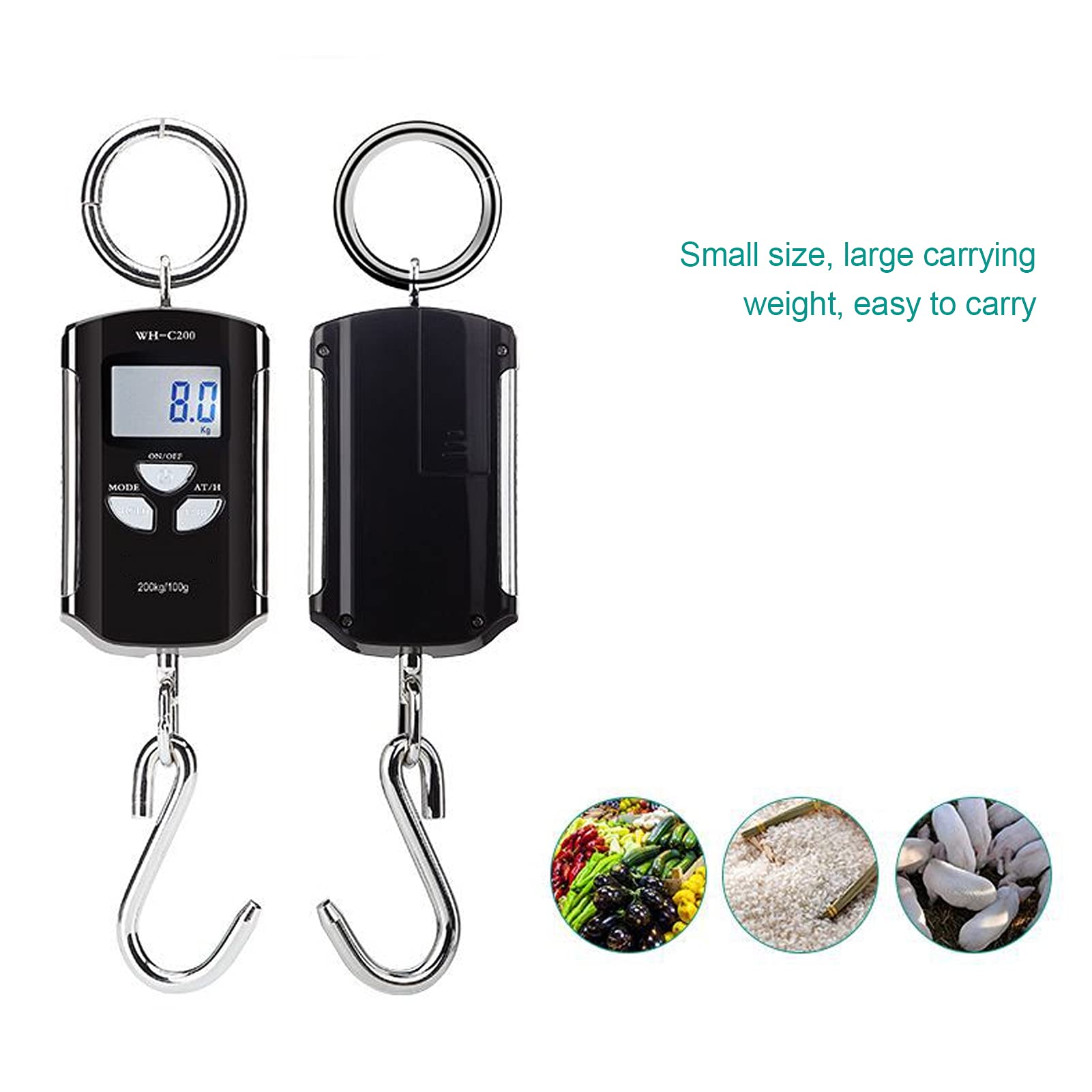 Fdit Bilancia per Gru 440 Libbre/200 kg, Mini Bilancia Digitale Sospesa con Gancio in Acciaio Inossidabile, Display LCD e Bilancia 0,1 kg per la Pesca, i Bagagli, la Caccia All'aperto(Rosso)