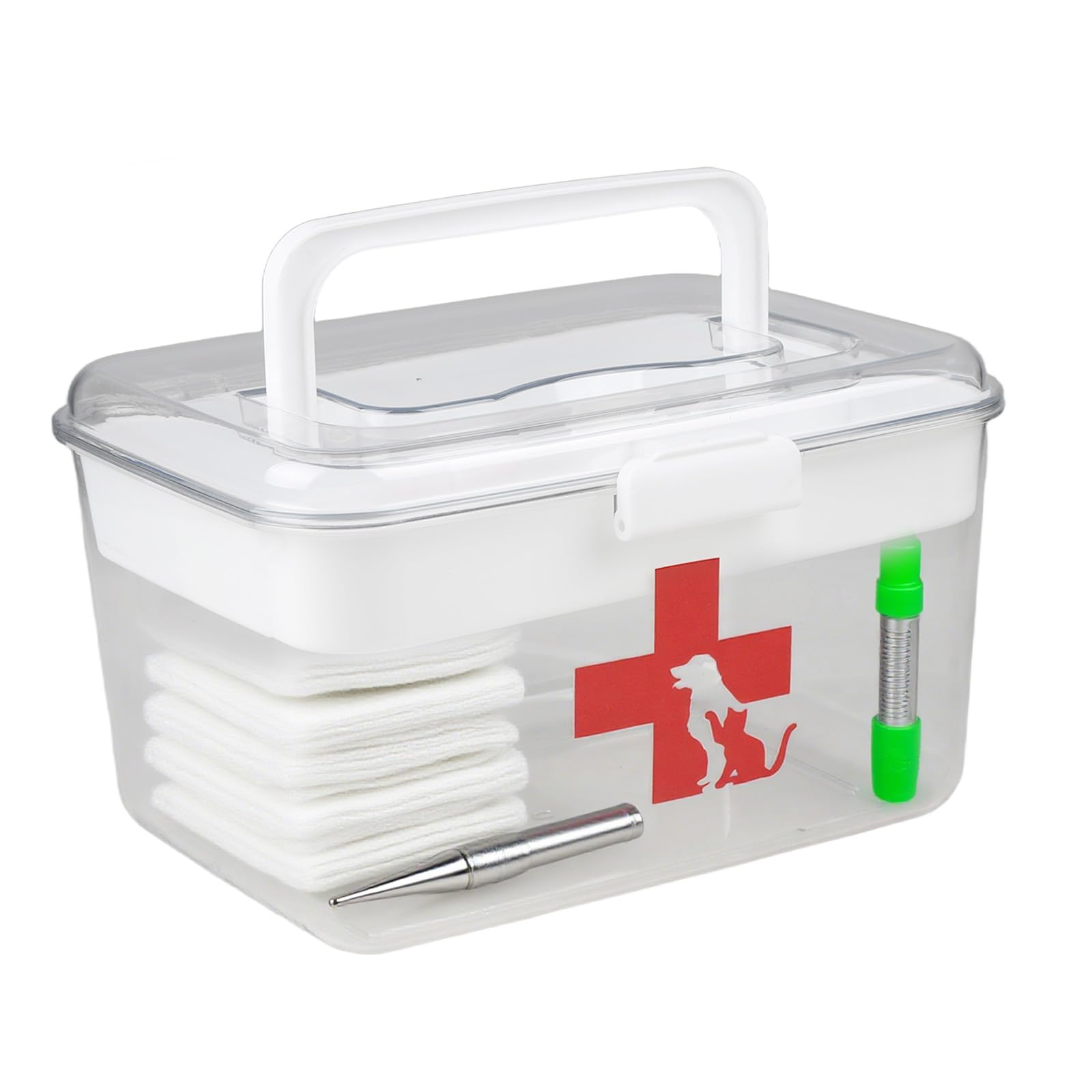 Erste Hilfe Box Hund Katze – 2-lagige Haustier Medikamentenbox mit Griff – Transparente Aufbewahrungsbox für Haustierapotheke & Reiseapotheke – Kunststoff Organizer für Hund & Katze