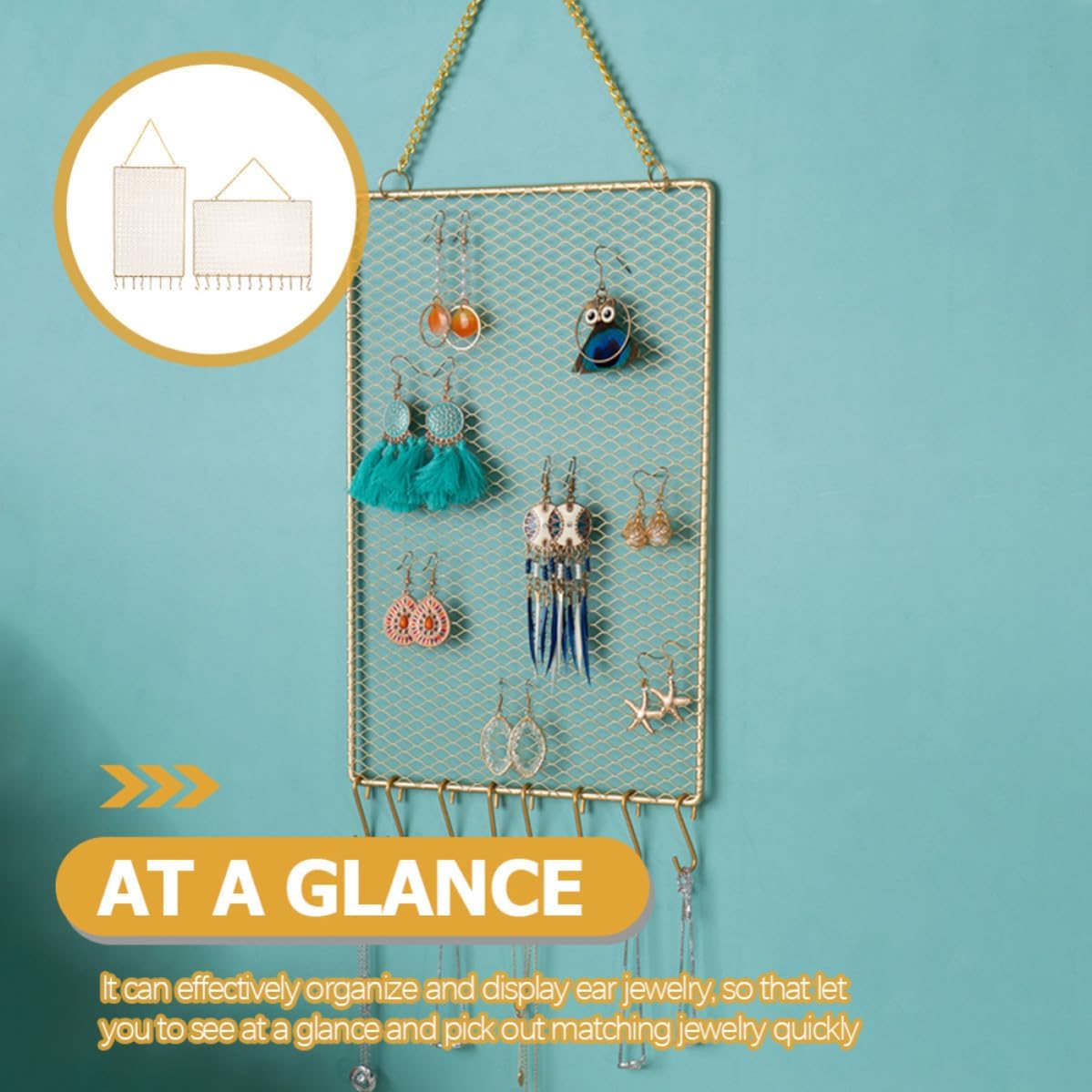 POPETPOP 2pcs Wall Jewelry Organizer Earring Holder Organizer Lightweight Iron Hanging Jewelry Display Rack Wall Decoration Elegant Golden Style