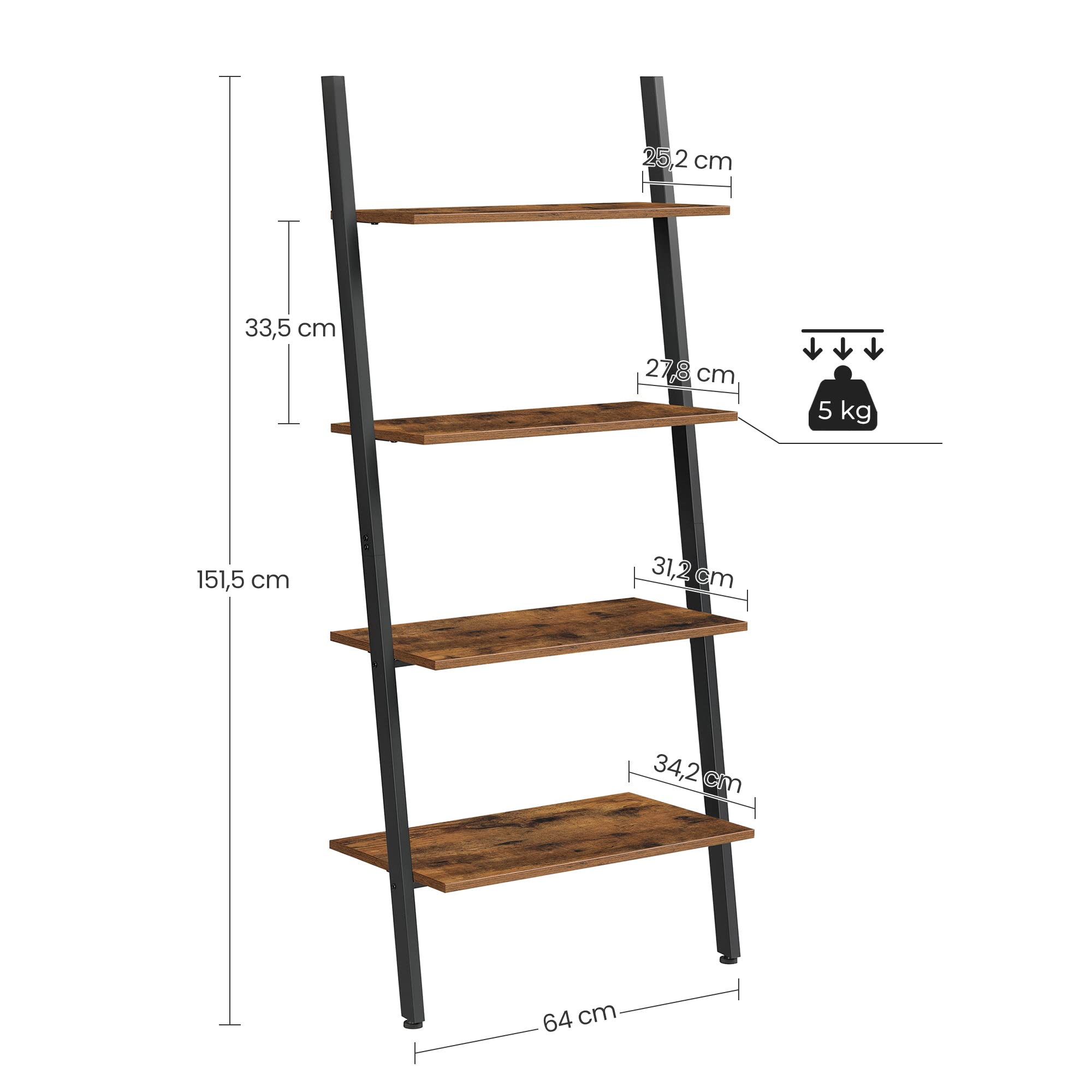 Buy VASAGLE Ladder Shelf, Wall Rack Shelf and Storage Shelving Unit, 4