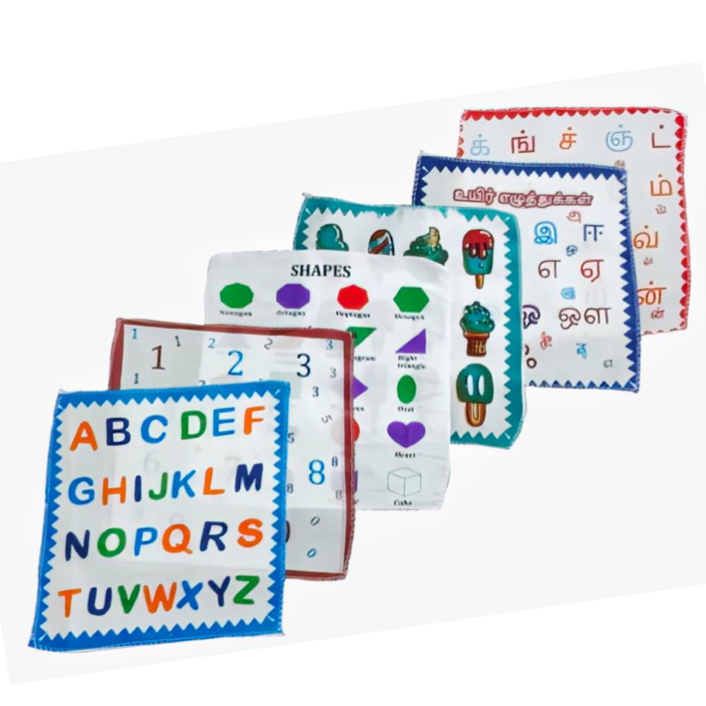 Baby Cotton Handkerchiefs | Alphabets, Numbers, Shapes & Objects Print | Super Soft Malmal Cotton Wash Cloth | Reusable Face Towels for Newborns & Kids | Pack of 6-image-29
