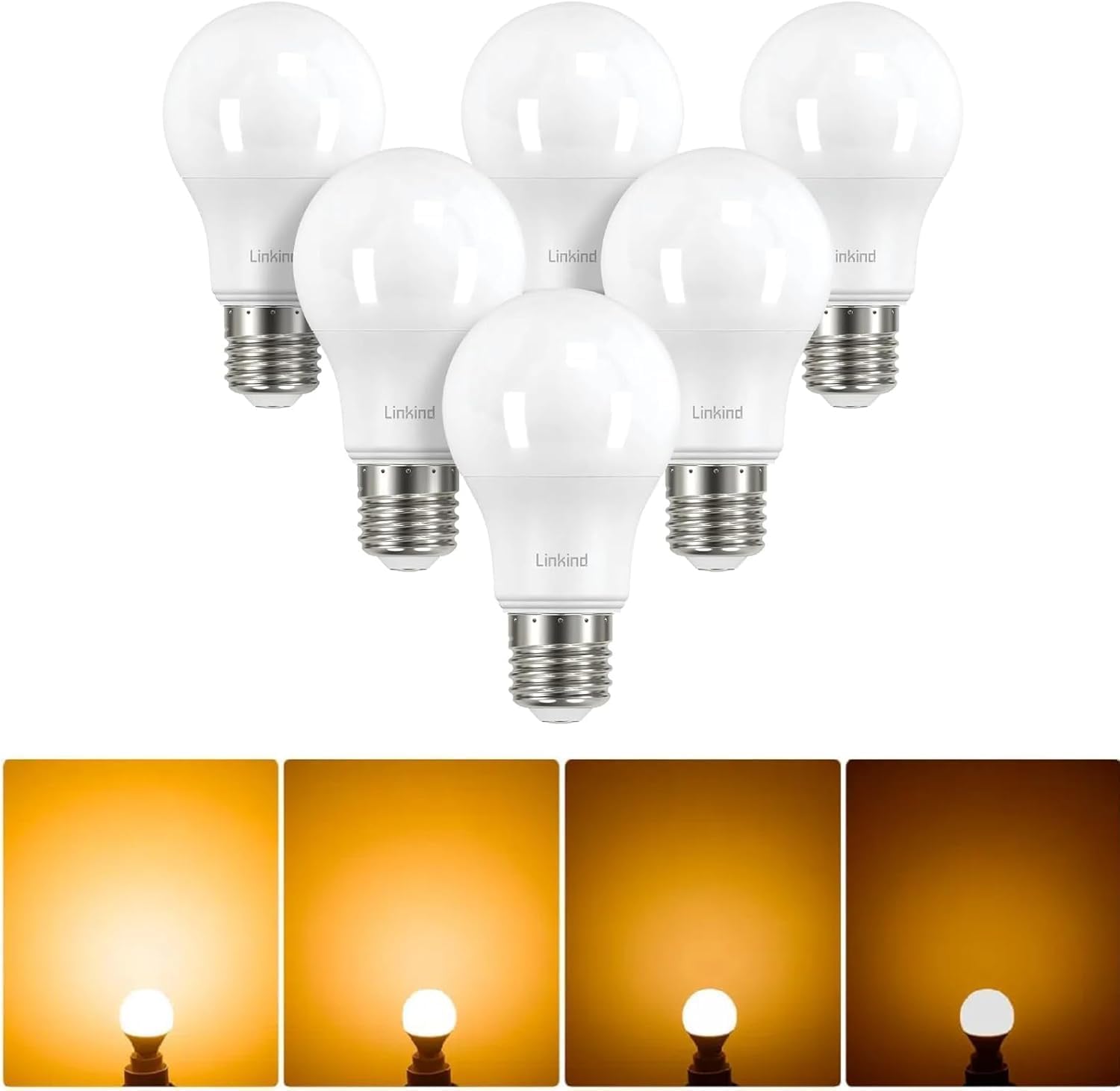 Linkind Dimmable E27 Screw Bulb, 7.3W (Equivalent to 60W) ES Edison Screw LED Light Bulbs, Warm White 2700K, 806LM, A60 GLS Standard Light Bulbs, Energy Saving Large Screw Bulbs, Pack of 6