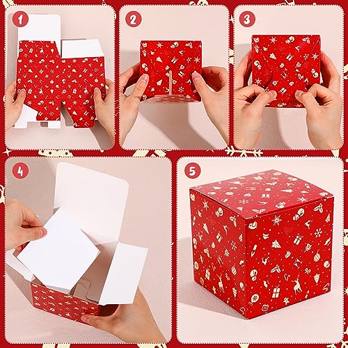 Ireer 50 Pack Christmas Gifts Boxes with Lids 4 x 4 x 4 Inches Christmas Kraft Candy Boxes with Ribbons Xmas Treat Boxes Christmas Goody Boxes for Xmas Party Favors Supplies Christmas Tree Decor - Thumbnail 3
