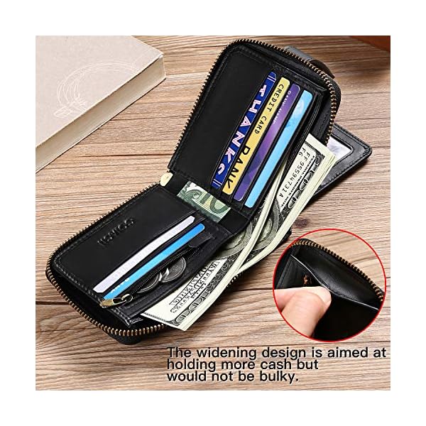 GOIACII Men Wallet Genuine Leather RFID Blocking Bifold Wallet with ID Window Zip Coin Pocket - Image 7