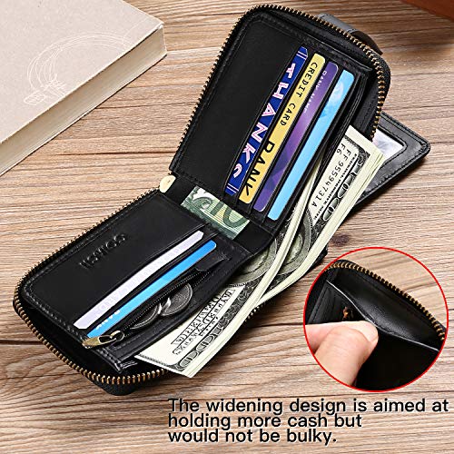 GOIACII Men Wallet Genuine Leather RFID Blocking Bifold Wallet with ID Window Zip Coin Pocket - Image 7