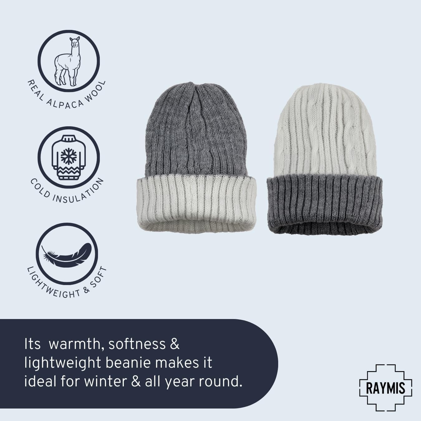 Reversible Alpaca Wool Hat - Warm & Soft Peruvian Unisex Beanie - Image 4