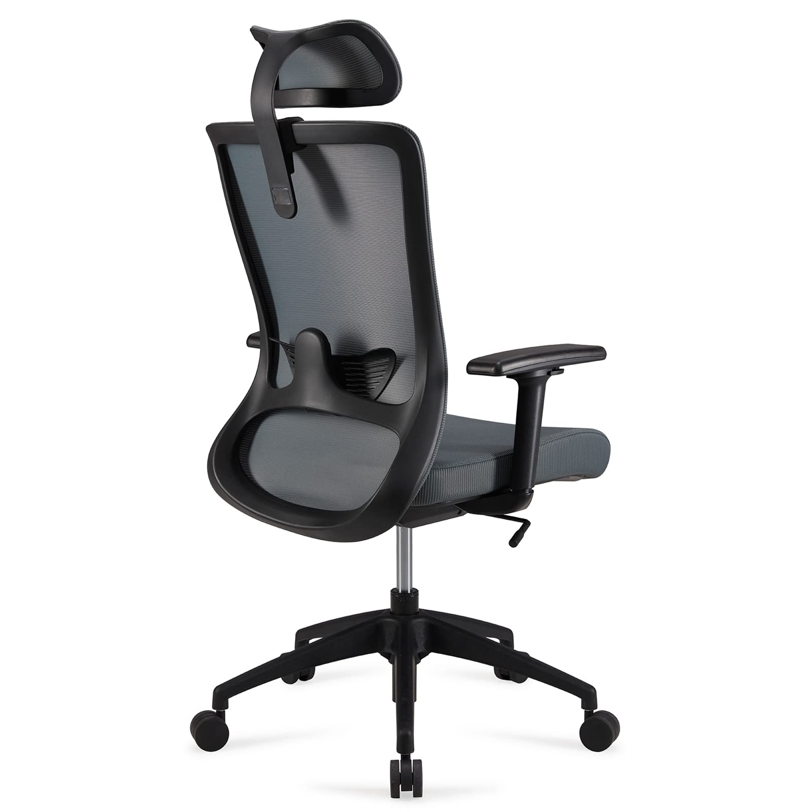 Amazon Basics Silla ejecutiva ergonómica, respaldo alto, silla de escritorio, silla de oficina, reposacabezas ajustable, reposabrazos y soporte lumbar, 63 x 59,5 x 124 cm, gris