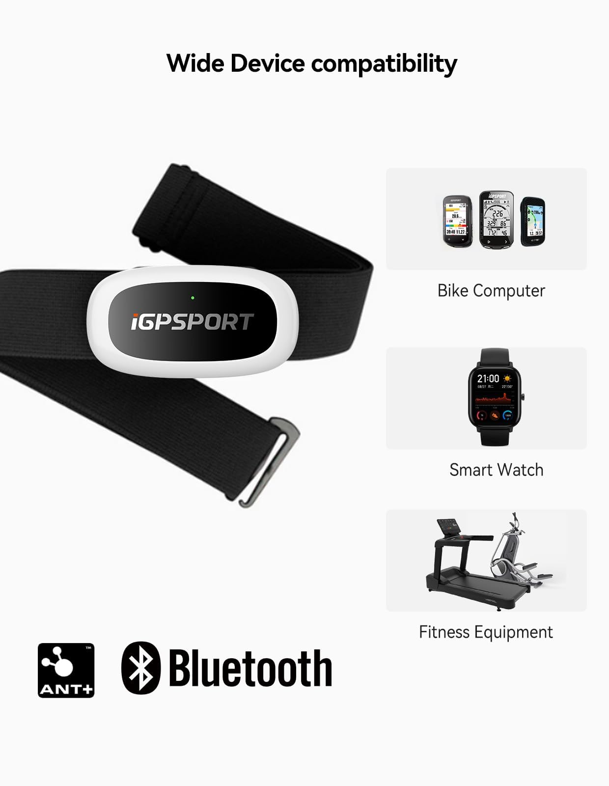 iGPSPORT HR40 Cardiofrequenzimetro Impermeabile IPX7 Bluetooth e Ant+ e Fascia Toracica per Ciclismo, Corsa, Fitness Compatibile con Garmin Polar Wahoo