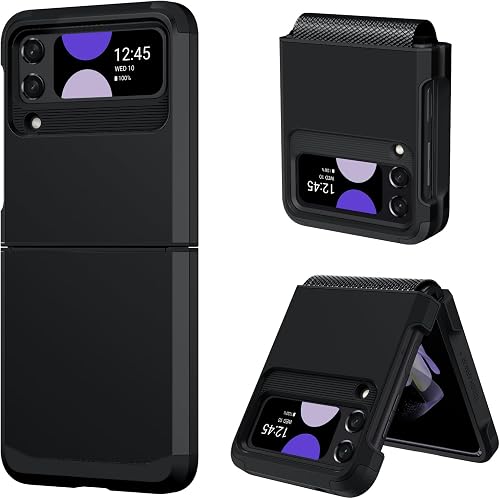 DUEDUE Design for Samsung Galaxy Z Flip 4 Case with Hinge Protection, Heavy Duty Shockproof Anti Scratch Cover Full Body Protective Phone Case for Samsung Z Flip 4 5G 6.7" Case, Black