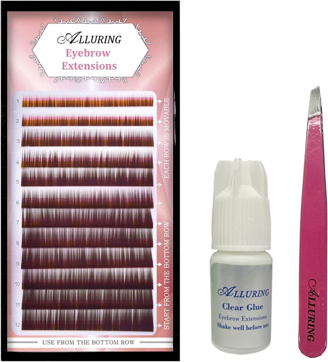 Alluring Dark Brown Brow Eyebrow Extensions, Clear Glue & Tweezers Kit