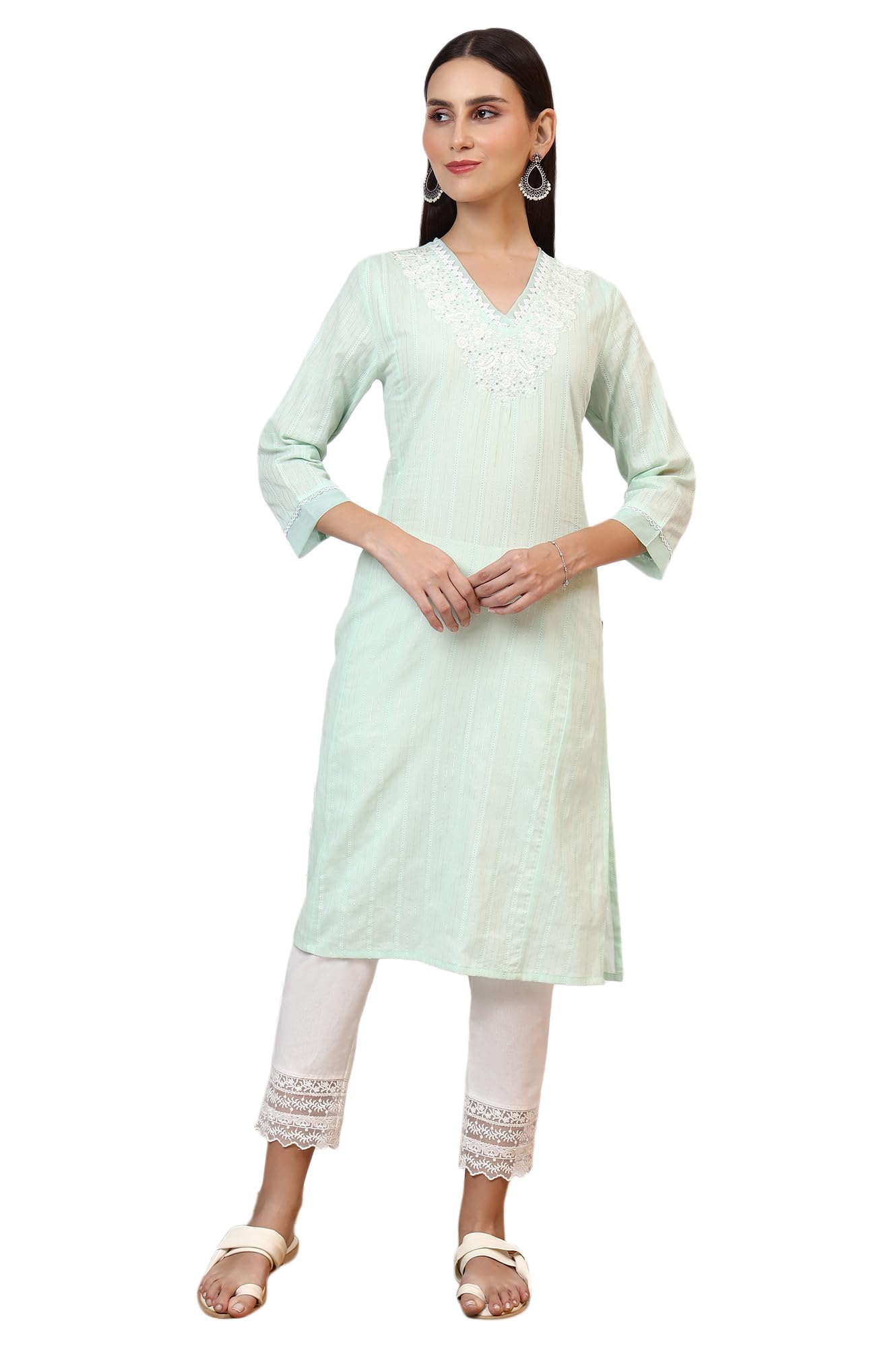 w for woman Embroidered Cotton Lurex Straight Kurta Size:-picture-20