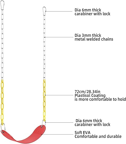 Miniatura 7 de AGPTEK - Juego de columpios de plástico suave EVA, con cadenas resistentes al óxido de 66 pulgadas, color rojo