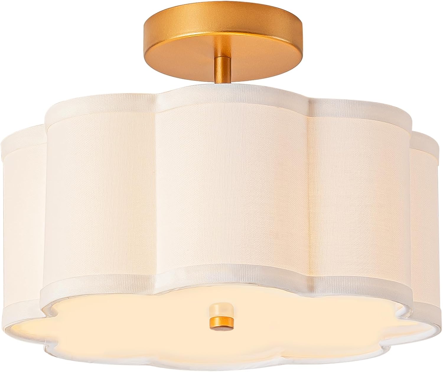 Bargeni Semi Flush Mount Ceiling Light,13 inch Modern Ceiling Light Fixture,Gold Light Fixtures Ceiling Mount with Flower-Shaped Fabric Shade, Flush Mount Light Fixture for Bedroom,Living Room,Hallway