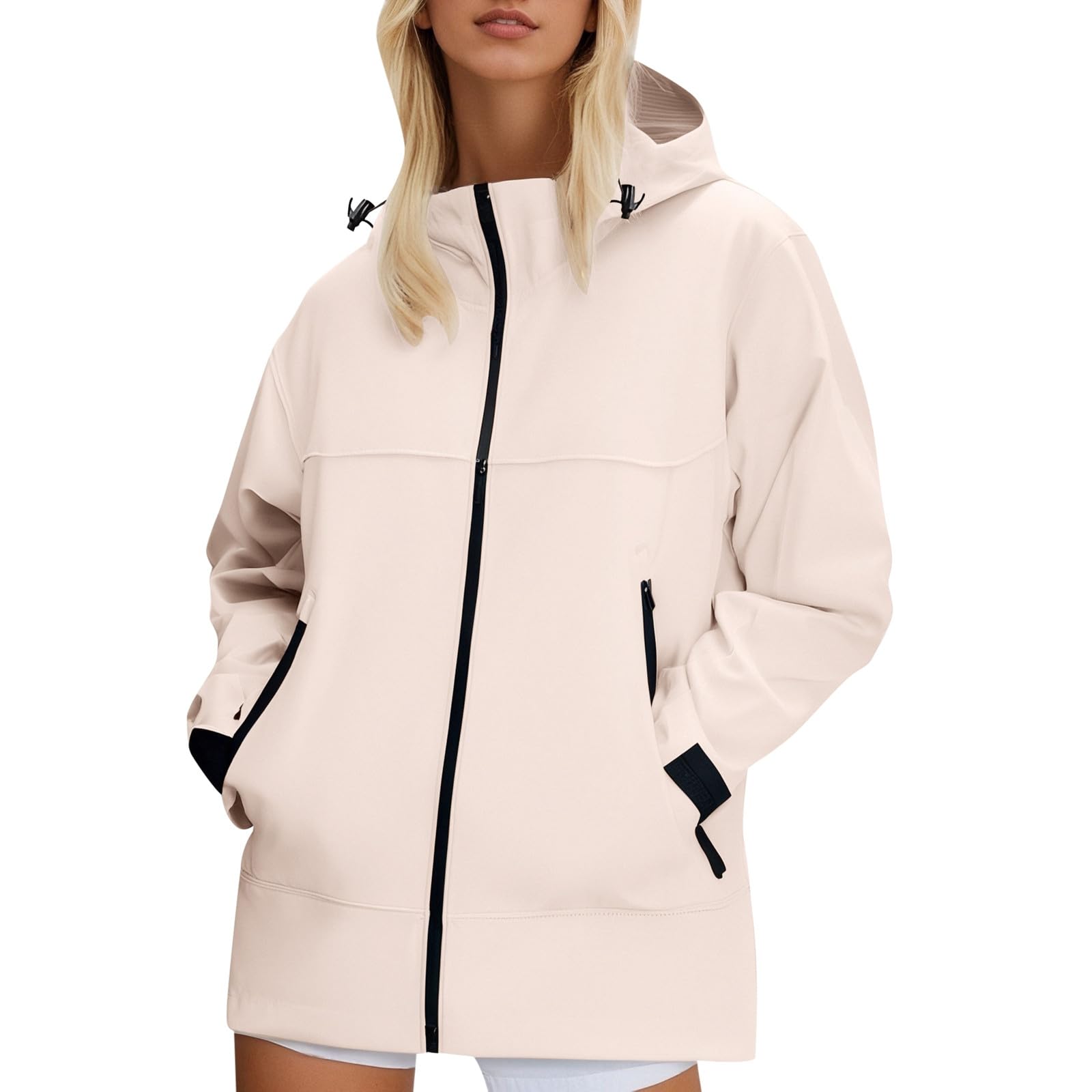 Generisch Trenchcoat Damen Damen Regenjacke mit lockere Passform winddichter Wanderoutfit Übergröße Outdoor Freizeit Regenmantel Arbeitskleidung wasserabweisend