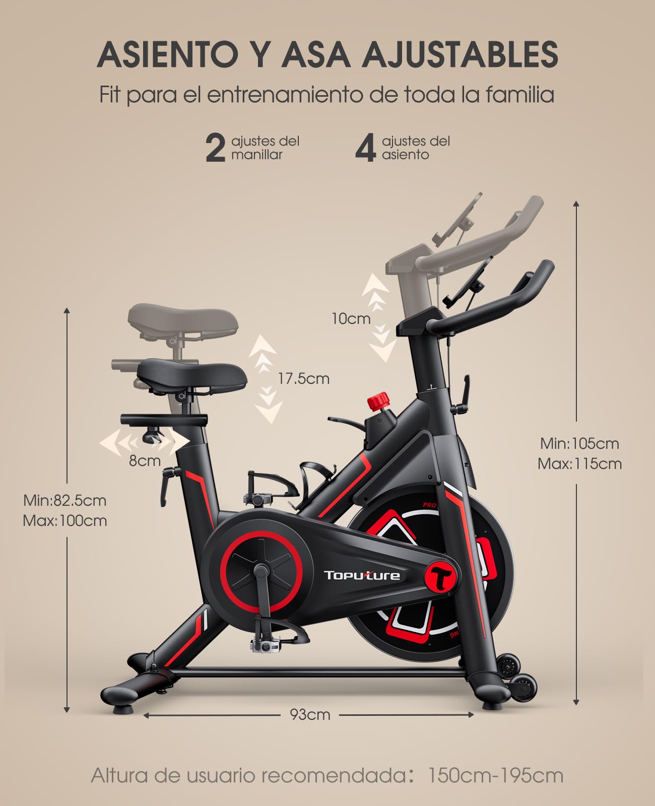 Toputure Bicicleta Estatica Magnética con APP, Bicicleta de Spinning Ultral Silenciosa con Volante 15KG, Asientos Cómodos y LCD Pantallas, Soporte para Tableta, Ejercicio en Casa, MAX150KG