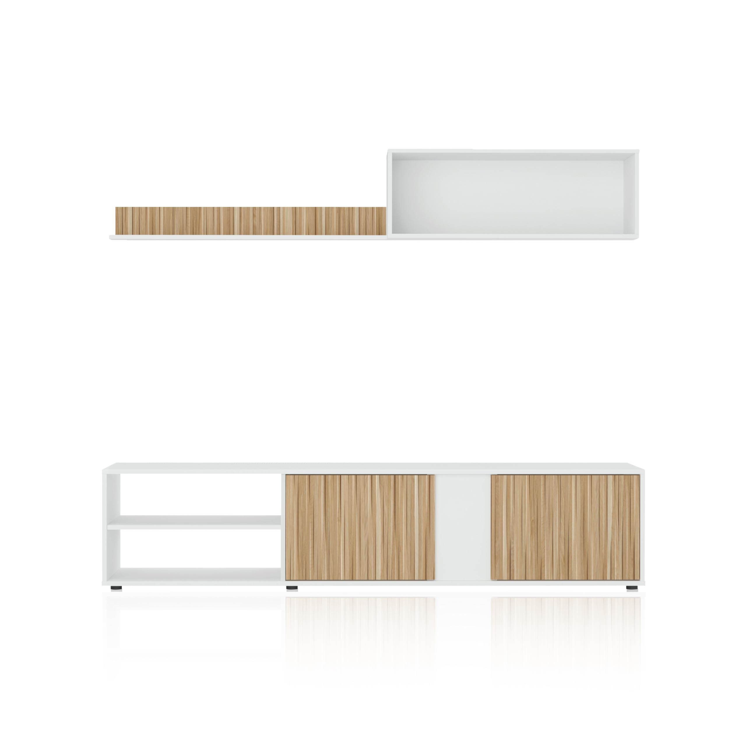 duehome | Conjunto Reversible de Salon, Mueble de TV, Modulos de Comedor, Modelo Alix, Acabado en Blanco Artik y Natur, Medidas: 180 cm (Largo) x 33 cm (Fondo) x 40 cm (Alto)