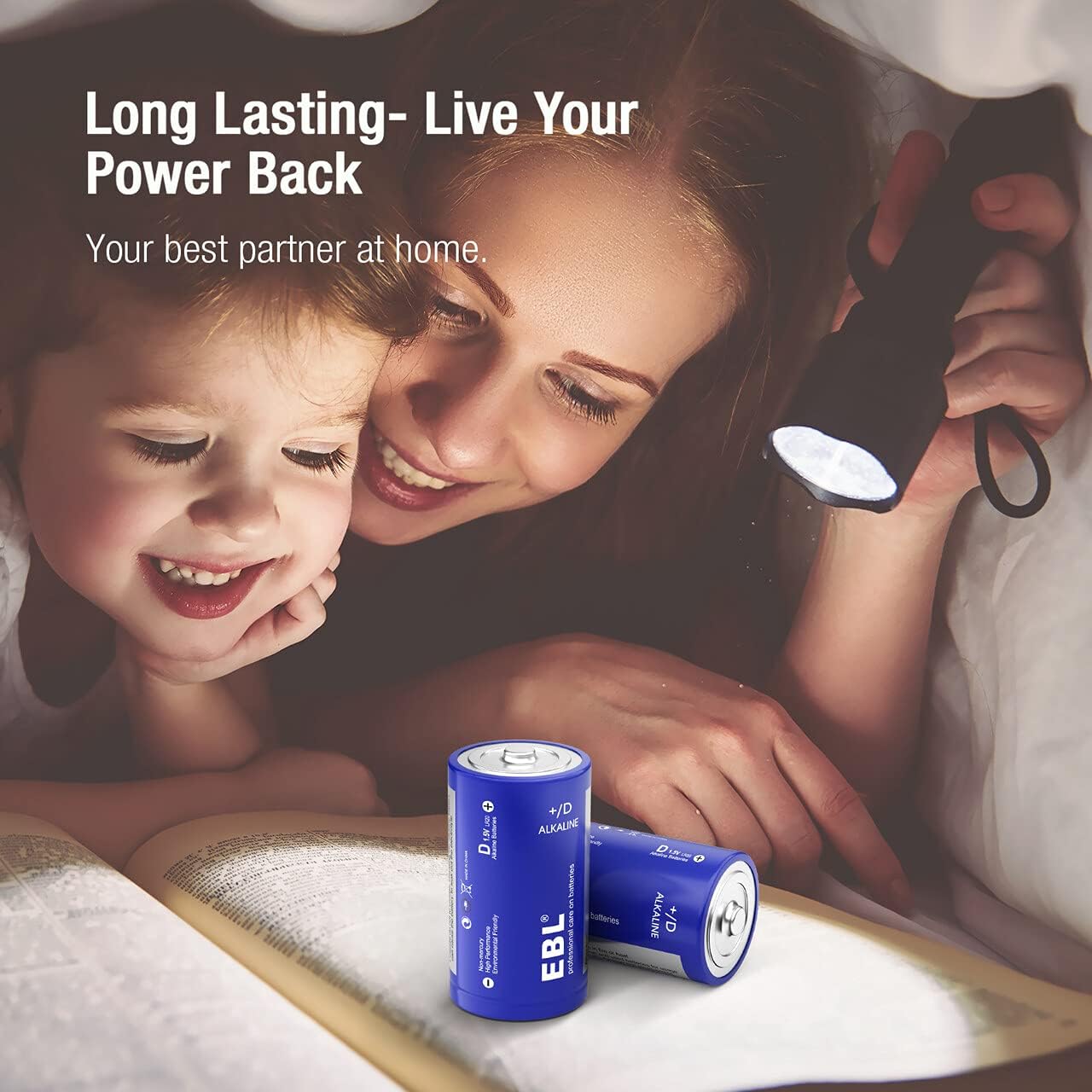 EBL D Batteries - Long Lasting Alkaline D Cell Batteries, Maximum Power Perfect for Daily Use and Business (8 Counts)