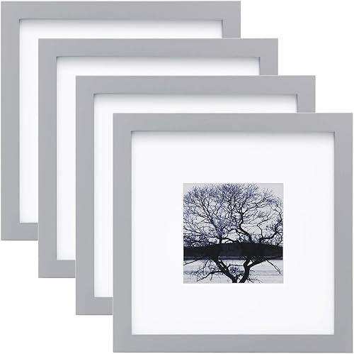 Egofine Portarretratos de 8 x 8 pulgadas, paquete de 4 unidades, para fotos de 4 x 4 con paspartú o paspartú de 8 x 8 pulgadas, hecho de madera