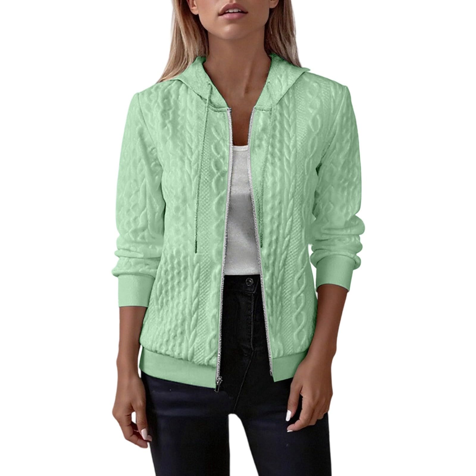 Generisch Felpa con cappuccio da donna, taglie forti, per l'inverno, a maniche lunghe, con cerniera, elegante e semplice, ideale per tutti i giorni