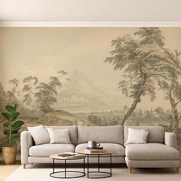 Sunny Graphics Print Classical Landscape Photo Mural Wallpaper Mountain Village Vintage Painting Wall Art Elegant Room Decoration Home Office Wall Covering Poster