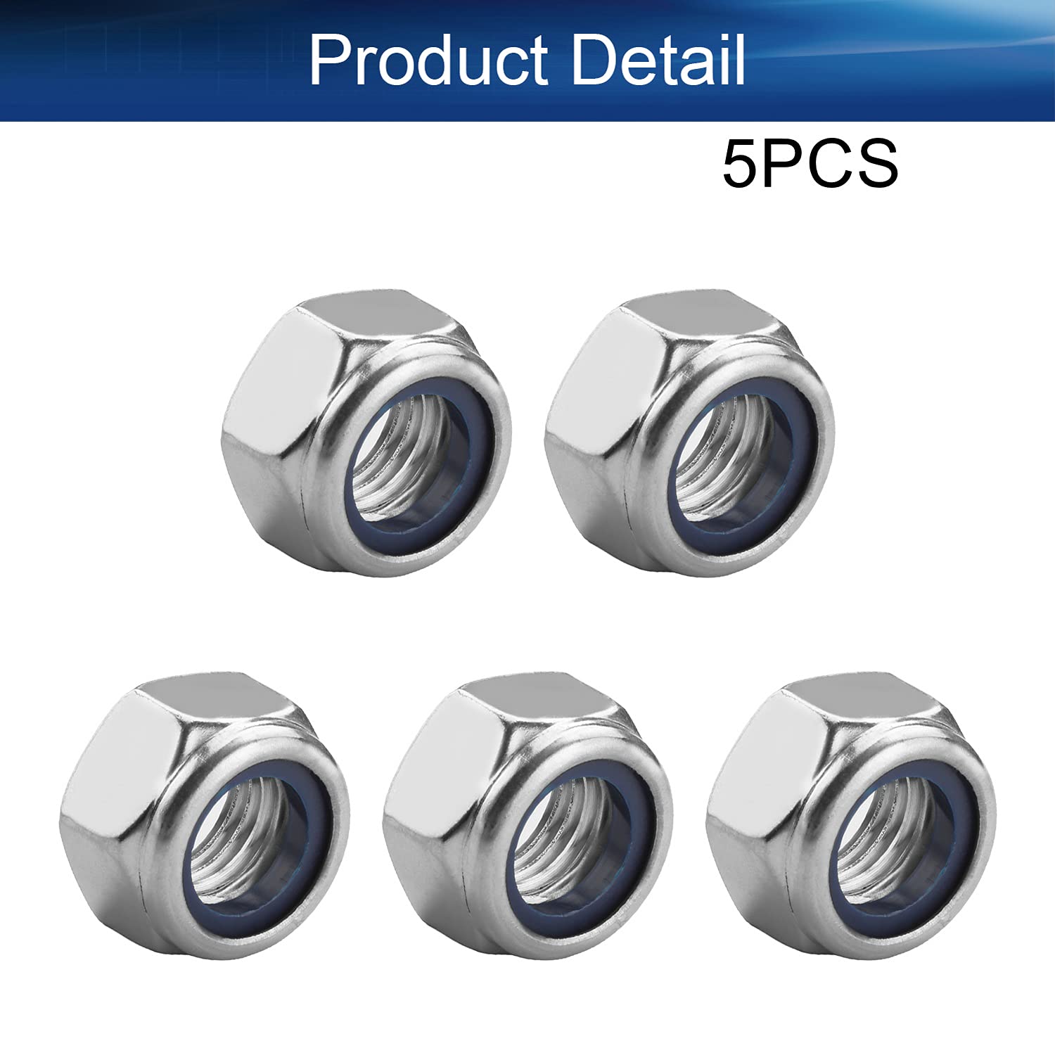 Yinpecly 304 Stainless Steel M20 Nylon Insert Lock Nuts - Hex Lock Nuts For Machinery, 5Pcs, Silver Tone - View #9