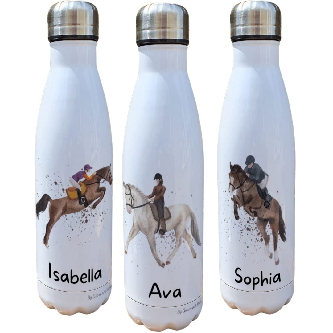 Show Jumping Horse Insulated Bottle Personalised - Gift for Horse Owners & Lover - Personalised Horse Riding Thermal Flask - Stainless Steel Water Bottle (Ava)