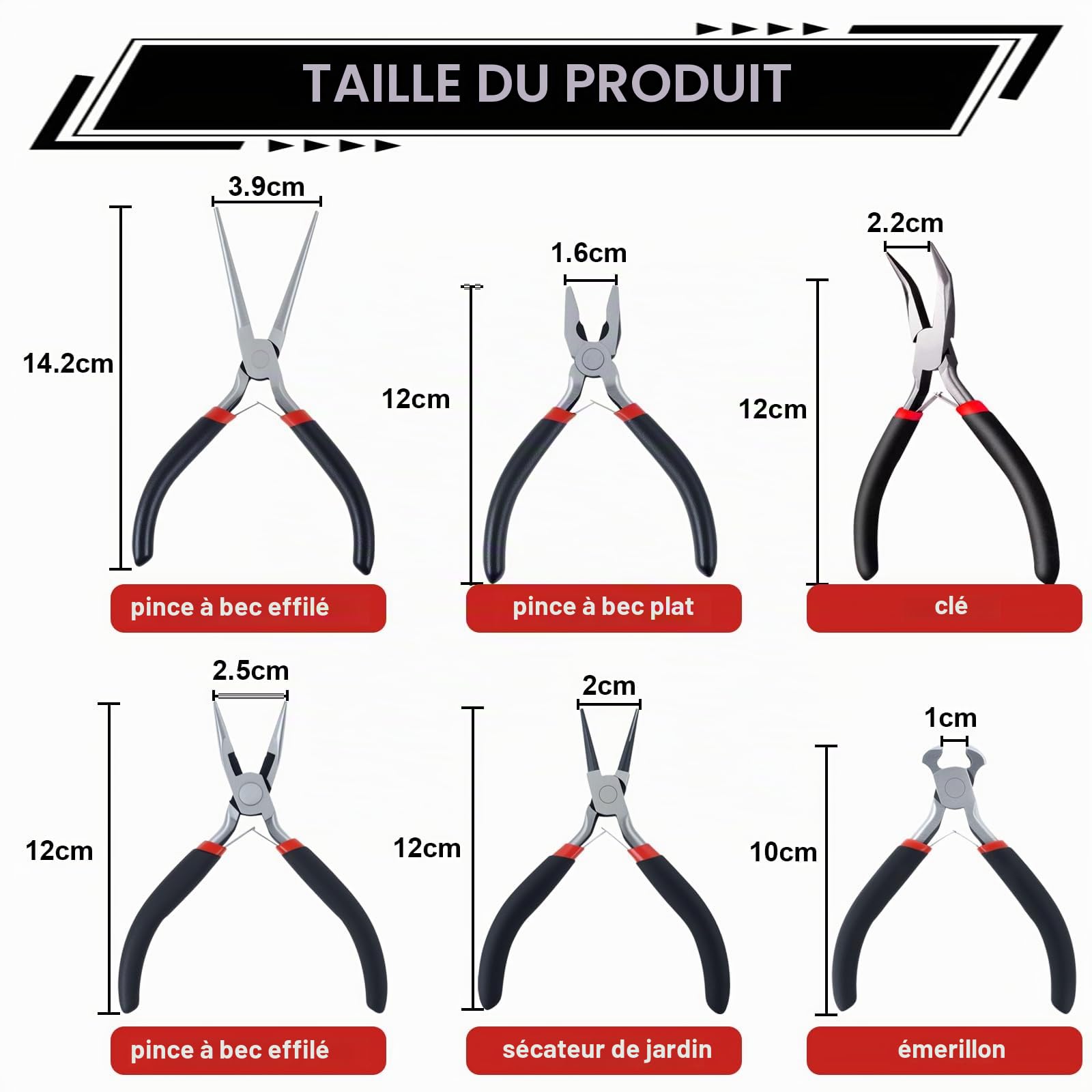 6 pièces mini set de pinces avec sac, contient des pinces pointues et rondes, arc et fil d'acier, pour bricoleurs et enseignants