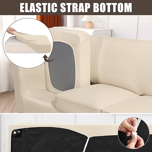 Miniatura 4 de SearchI Funda elástica para sofá, funda de sofá de 3 piezas con 2 fundas de cojín separadas, protector de muebles lavable para sala de estar (sofá