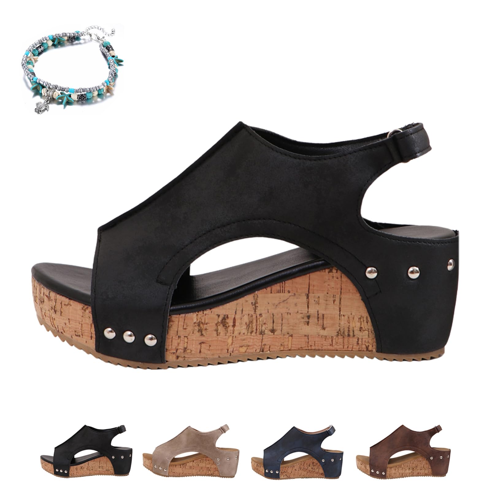 Cork Wedges & Platform Slides, Womens Comfy Wedge Orthopedic Sandals Summer Platform Cork Wedges