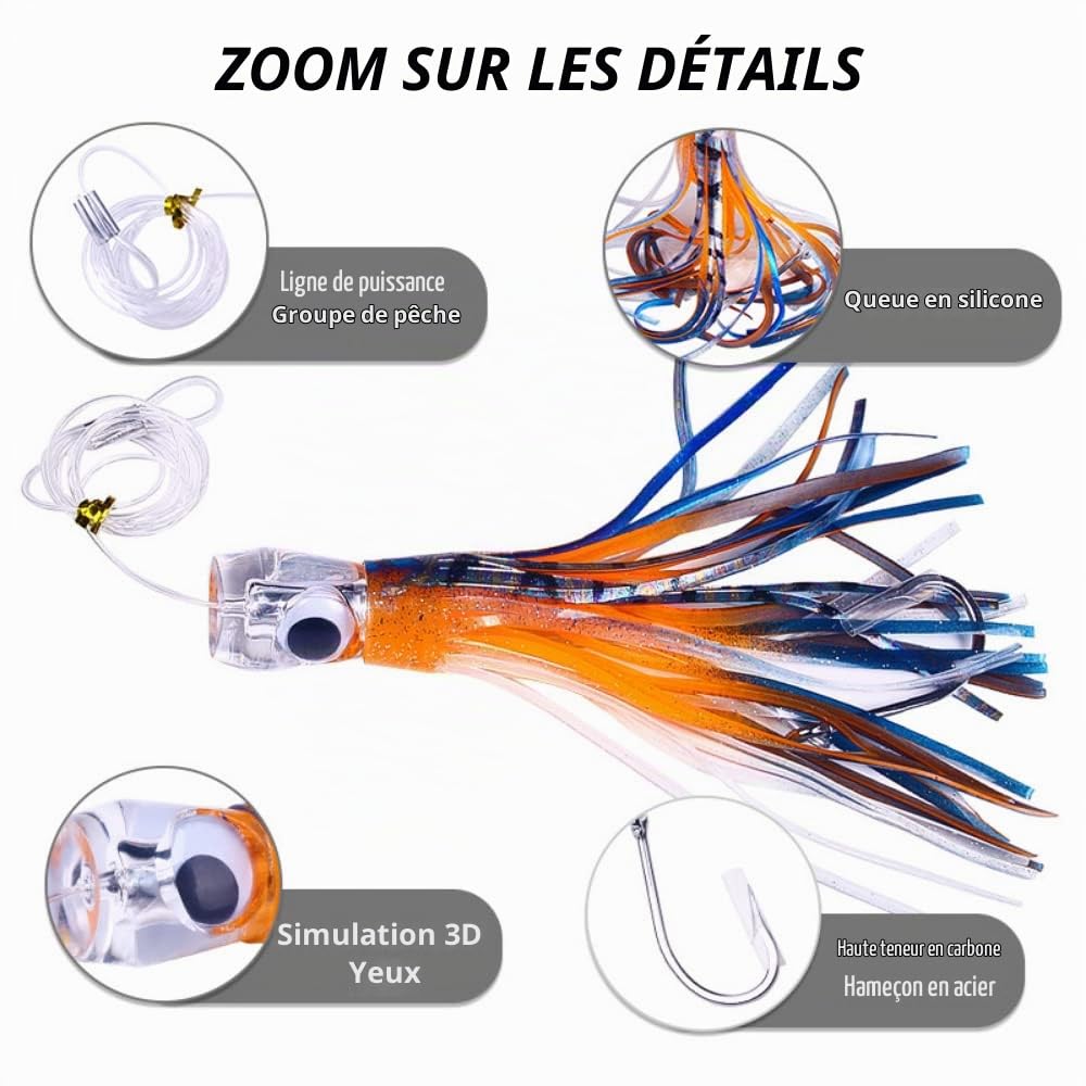 Big Octopus Buzzbaits avec Jupes Slicone pour la pêche en mer Marlin Lingcod(2 Tailles,6 Couleurs en Option)