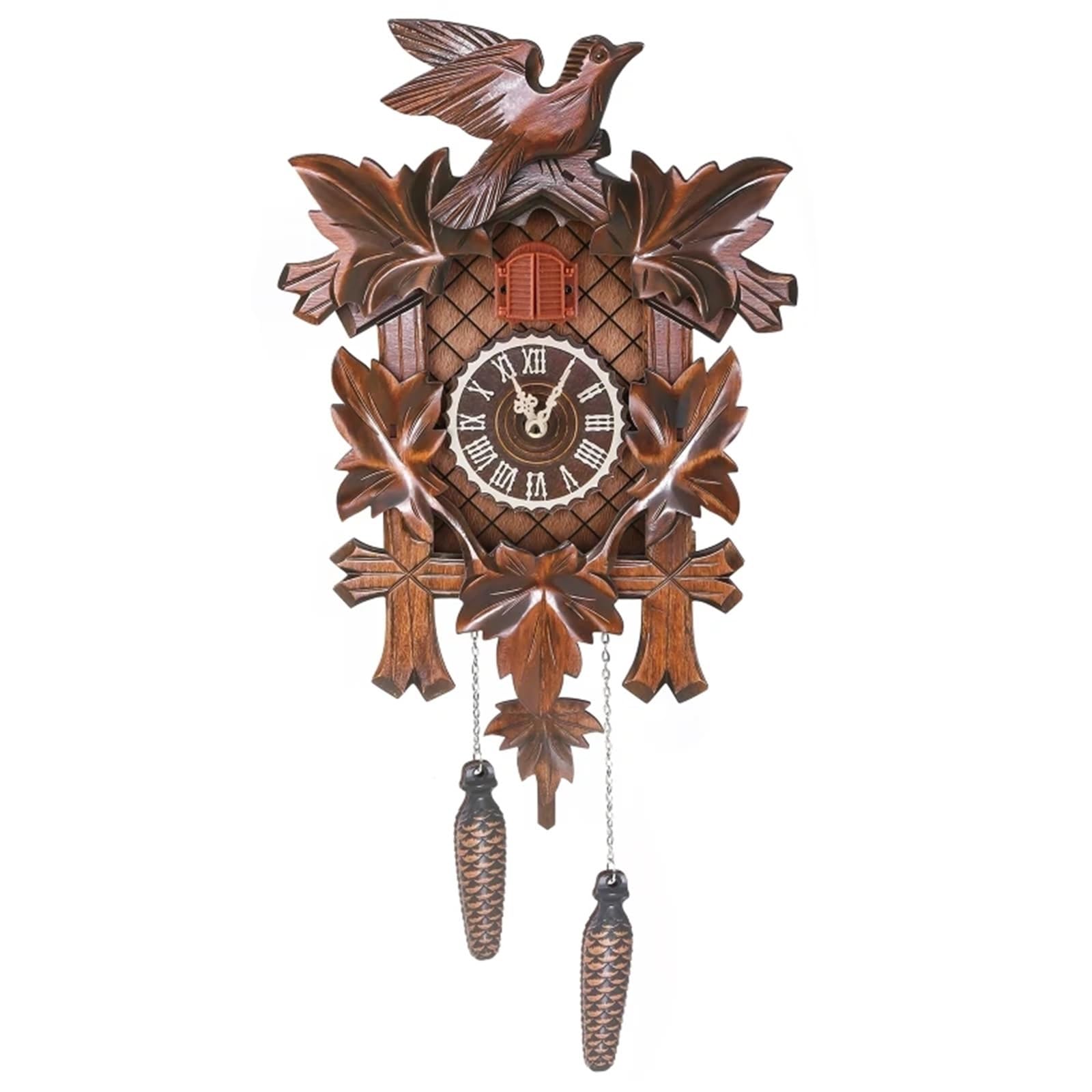 SNGUOQ Wooden Wall Clock Cuckoo Antique Pendulum Hanging Handcraft Swing Alarm Home Bedroom Decoration For Bedroom Office(Brown)