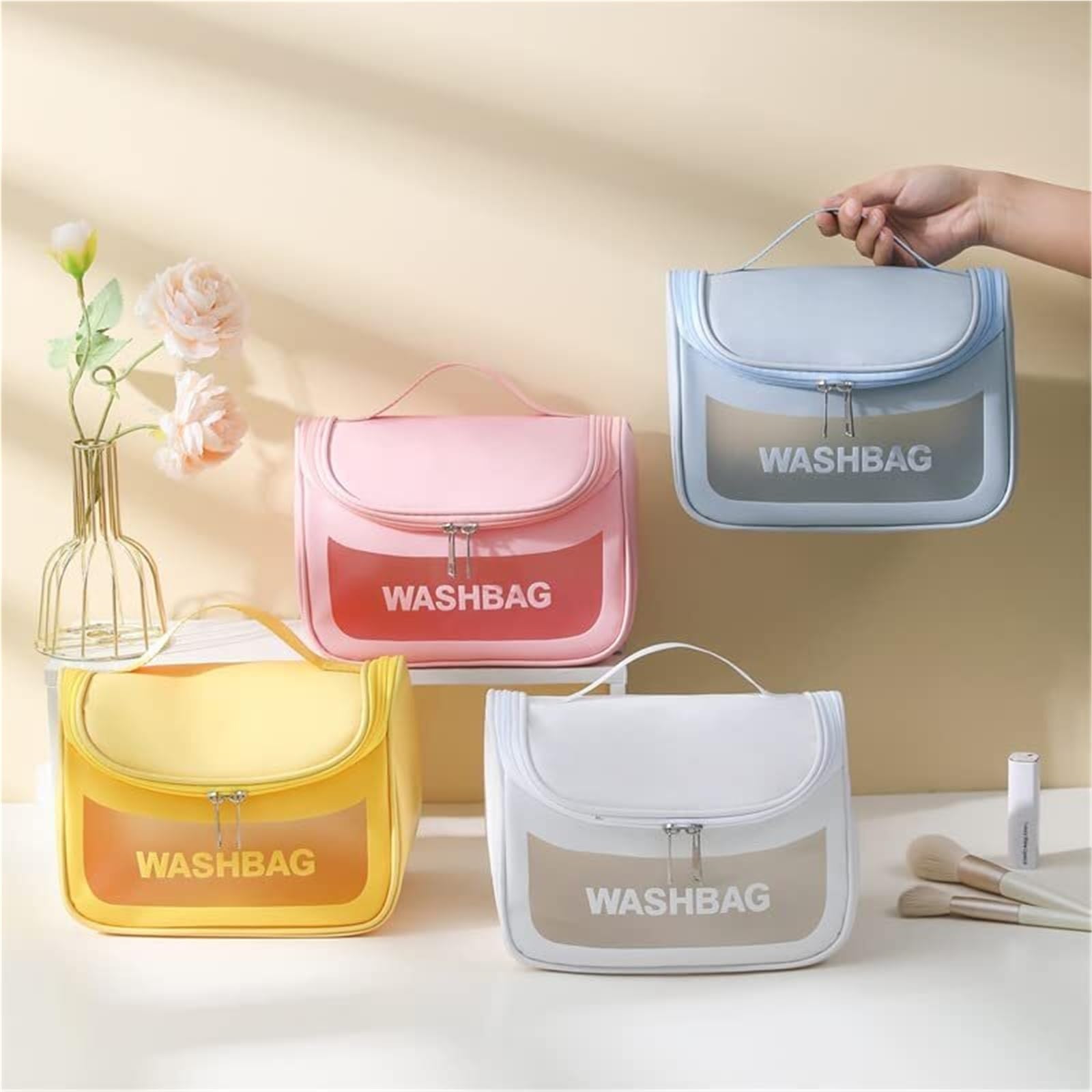 Borsa da viaggio trasparente for cosmetici e trucco, organizer da viaggio resistente all'acqua, for articoli da toeletta beauty case(Dazzling yellow)