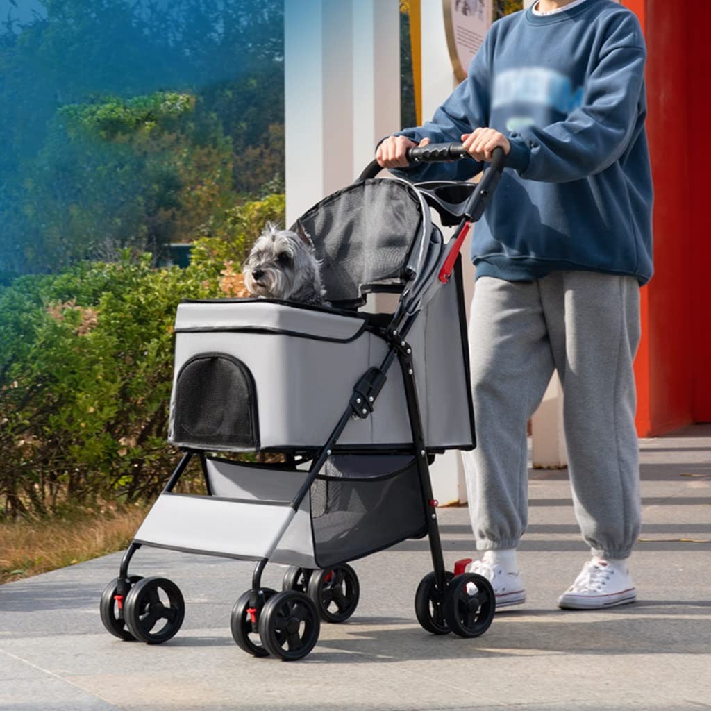 Wózek dla psa Lekki kota Składany zwierząt dla małych średnich psów i kotów podróżny dla zwierząt Wózek premium do przewozu psa z uchwytem na kubek(Blue)