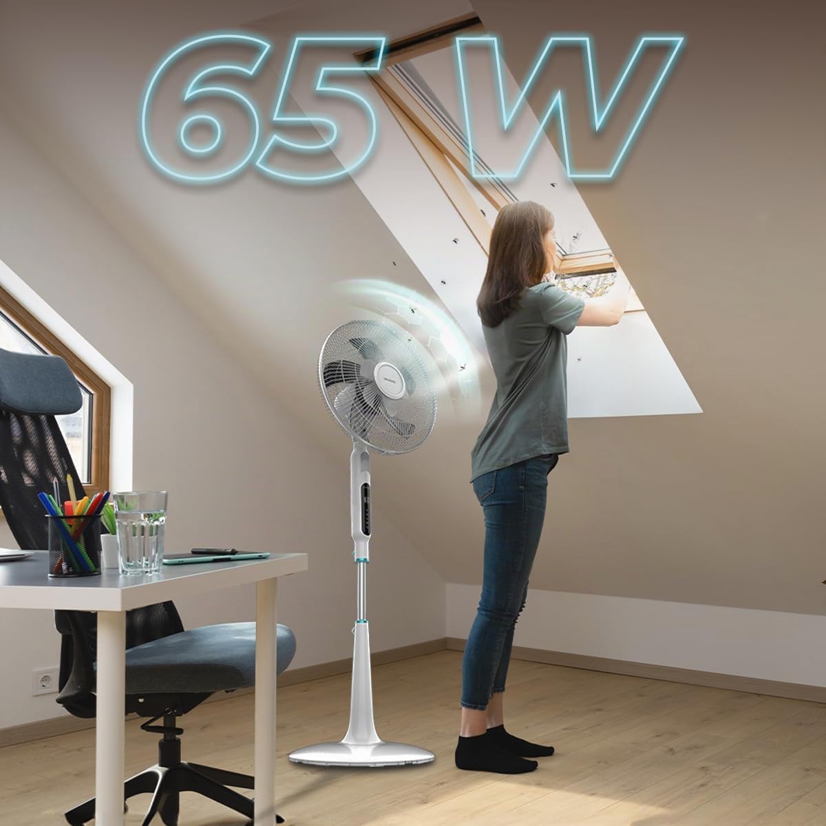 Cecotec Ventilatore da terra con telecomando EnergySilence 1600 Moskito, 65 W, funzione repellente per zanzare, timer, controllo touch, display LED, 10 velocità e 3 modalità, Bianco