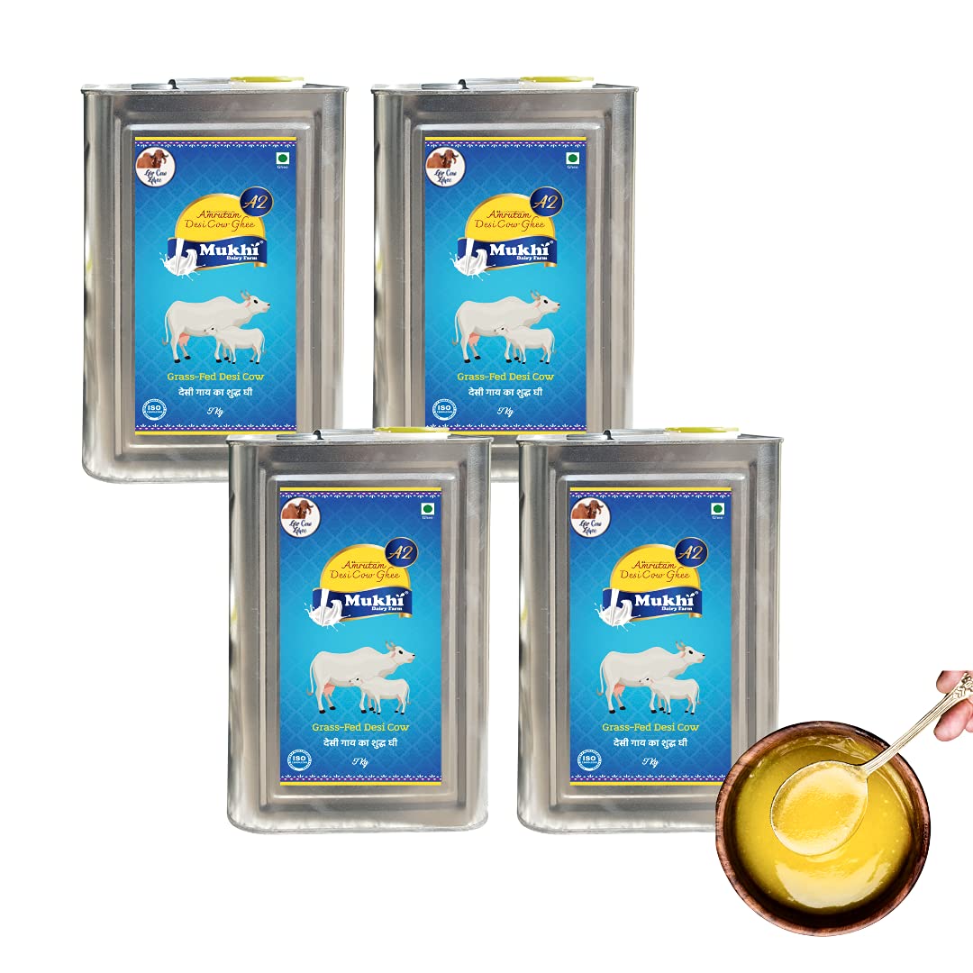 Mukhia Amrutam A2 Desi Cow Ghee | Certified A2 Ghee | Pure Desi ghee | Natural with High Nutritional Value Direct from Farm (5 Kg Pack of 4)