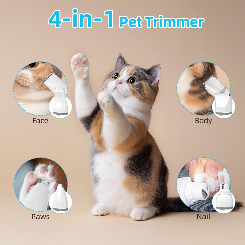 4 en 1 Tondeuse Chat Chien Set, Tondeuse silencieuse pour chat,USB-C,Tondeuses Professionnel Silencieux écran LCD pour Chats Chiens à Poils de Pattes Fesses et Poils Noués