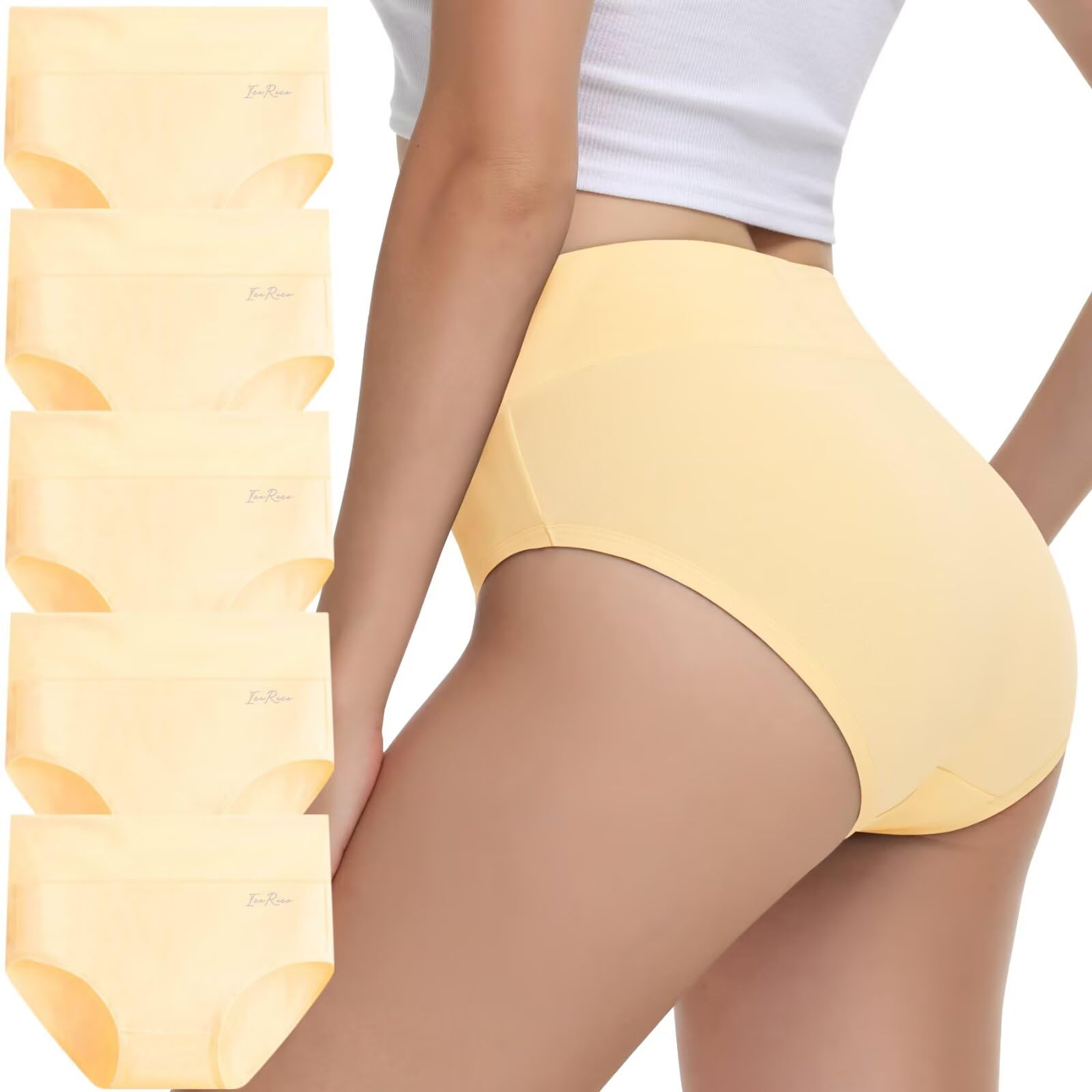 IceReco Unterhosen Damen Baumwolle 5er Pack Hohe Taille Slips Unterwäsche Atmungsaktiv Stretch Weich