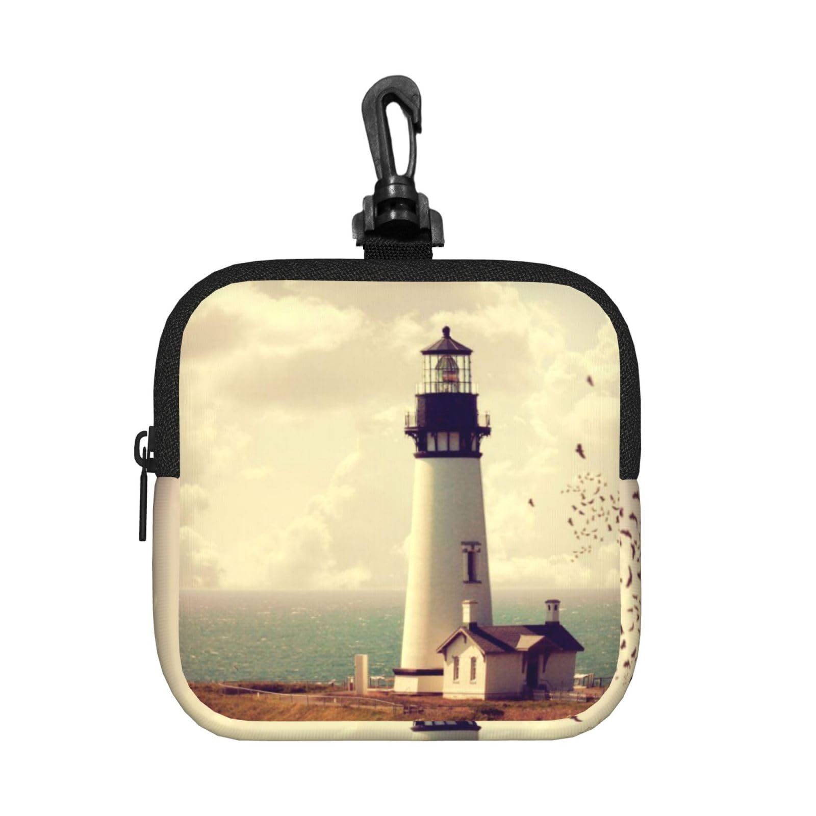Old Lighthouse Print Square Storage Bag Travel Toiletry Cosmetic Organizer Pouch Lightweight Reusable