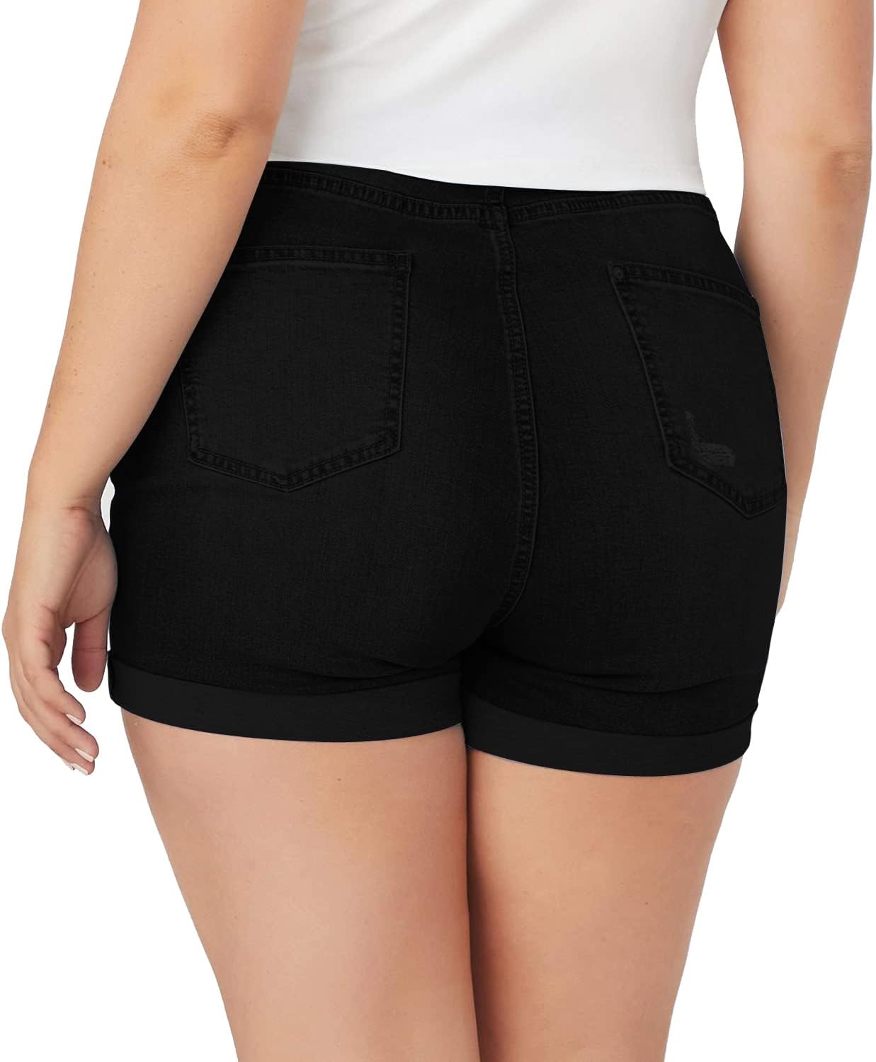 Tulucky Women Plus Size Jean Shorts High Waist Cute Distressed Ripped Folded Hem Denim Shorts - Image 5
