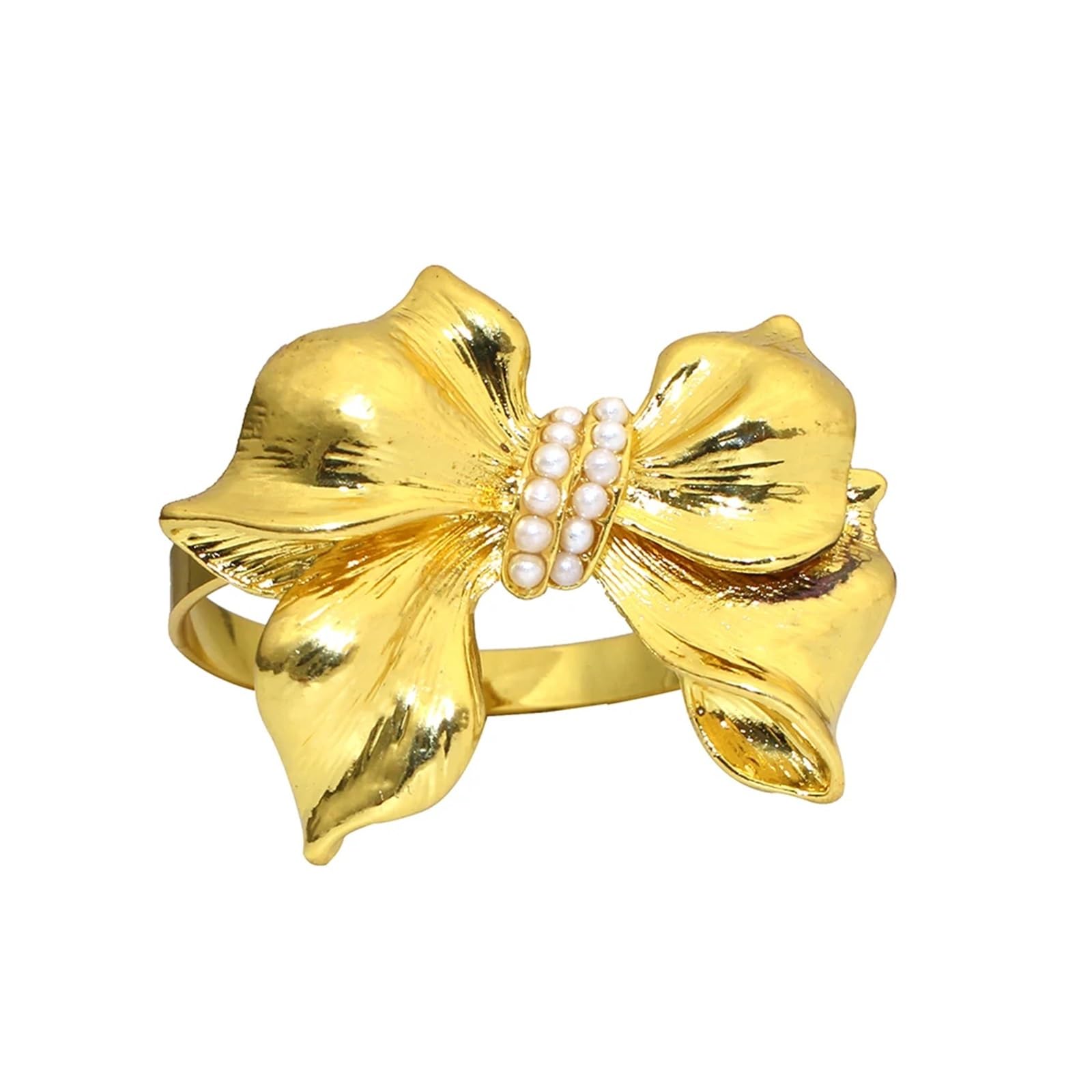 Usohjz Gold 12Pcs White Bow Napkin Ring Bowknot Pearl Holder Buckle