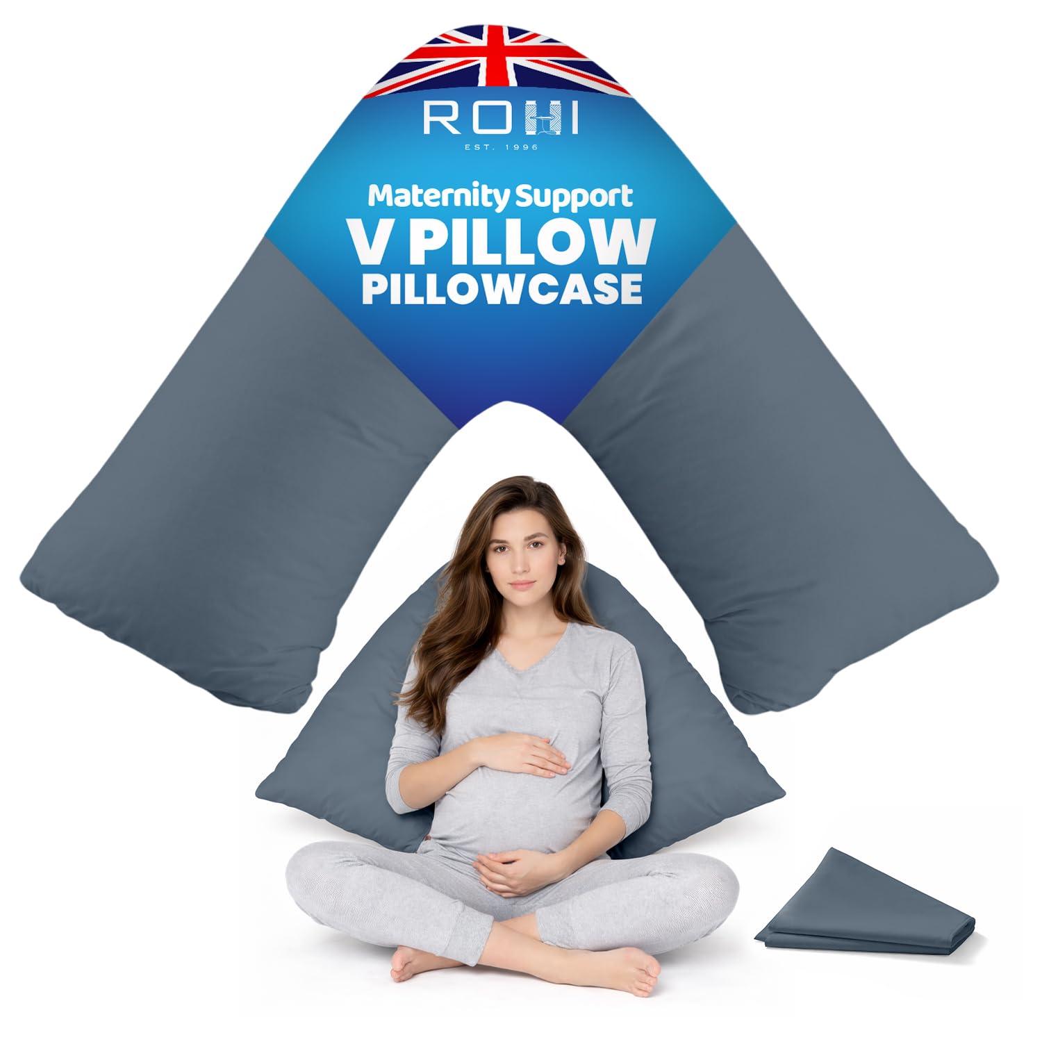 Rohi Orthopaedic V Pillowcase Only – 100% Microfibre Anti Allergy Triangle Pillowcases for Nursing, Maternity & Pregnancy V Pillows – Super Soft & Breathable V Case Only (Grey) — image 1