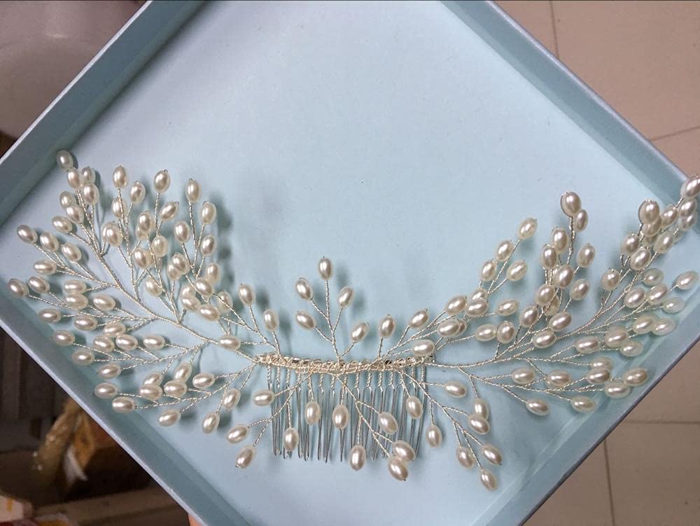Braut Haarkamm Haarkämme Zubehör, Brautperlen Haarkamm (Silber), Seitenkamm Kleid Zubehör Kopfschmuck, Künstlicher Abschlussball Strand Haarschmuck für Frauen und Mädchen