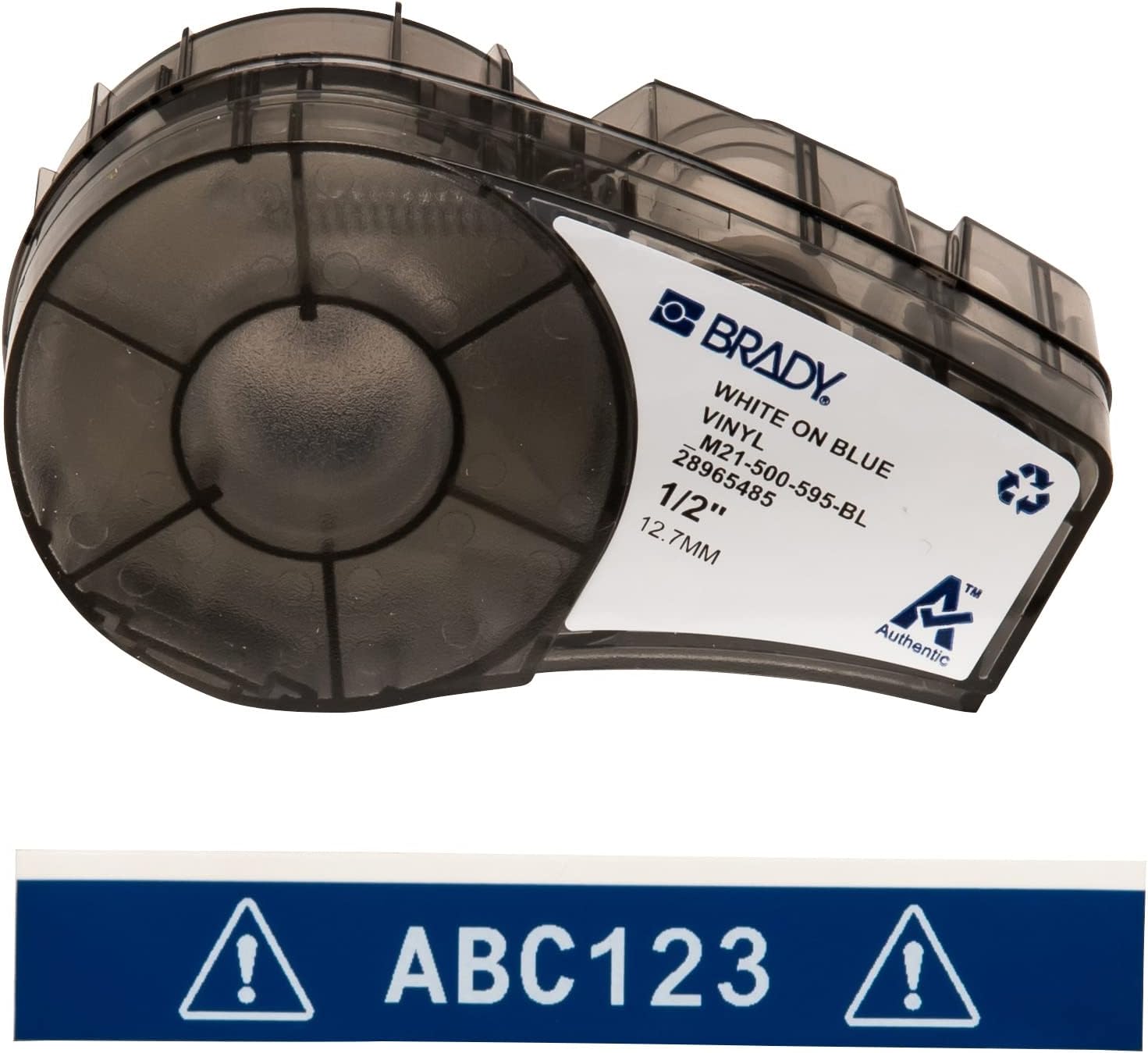 All Season Label for Label Maker, 12.70mm x 6.40m, White on Blue