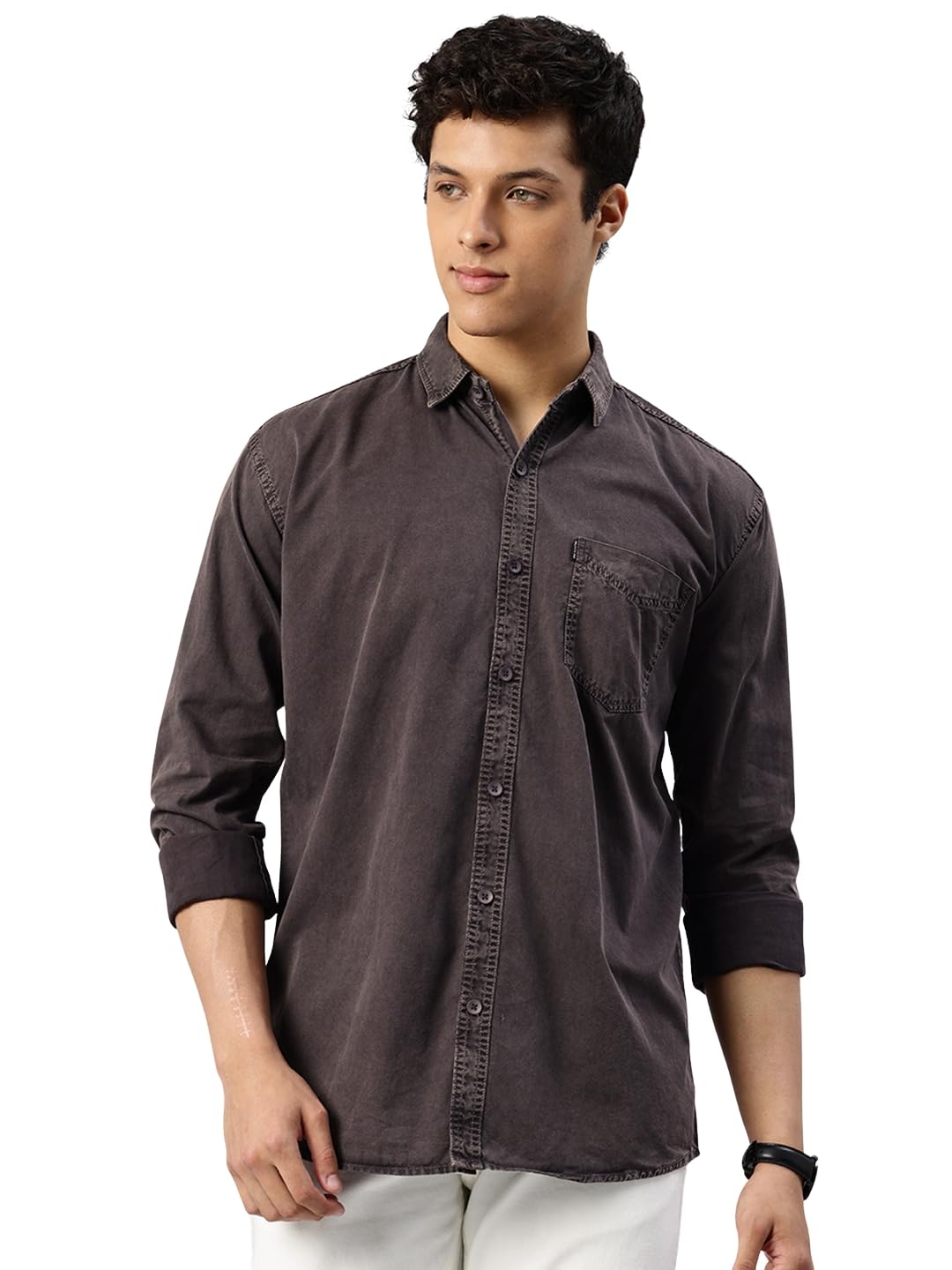 majestic man Men's Washed Cotton Twill Casual Shirt - Comfort | Pure Cotton | Slim Fit | Full Sleeve | Casual Wear-picture-13