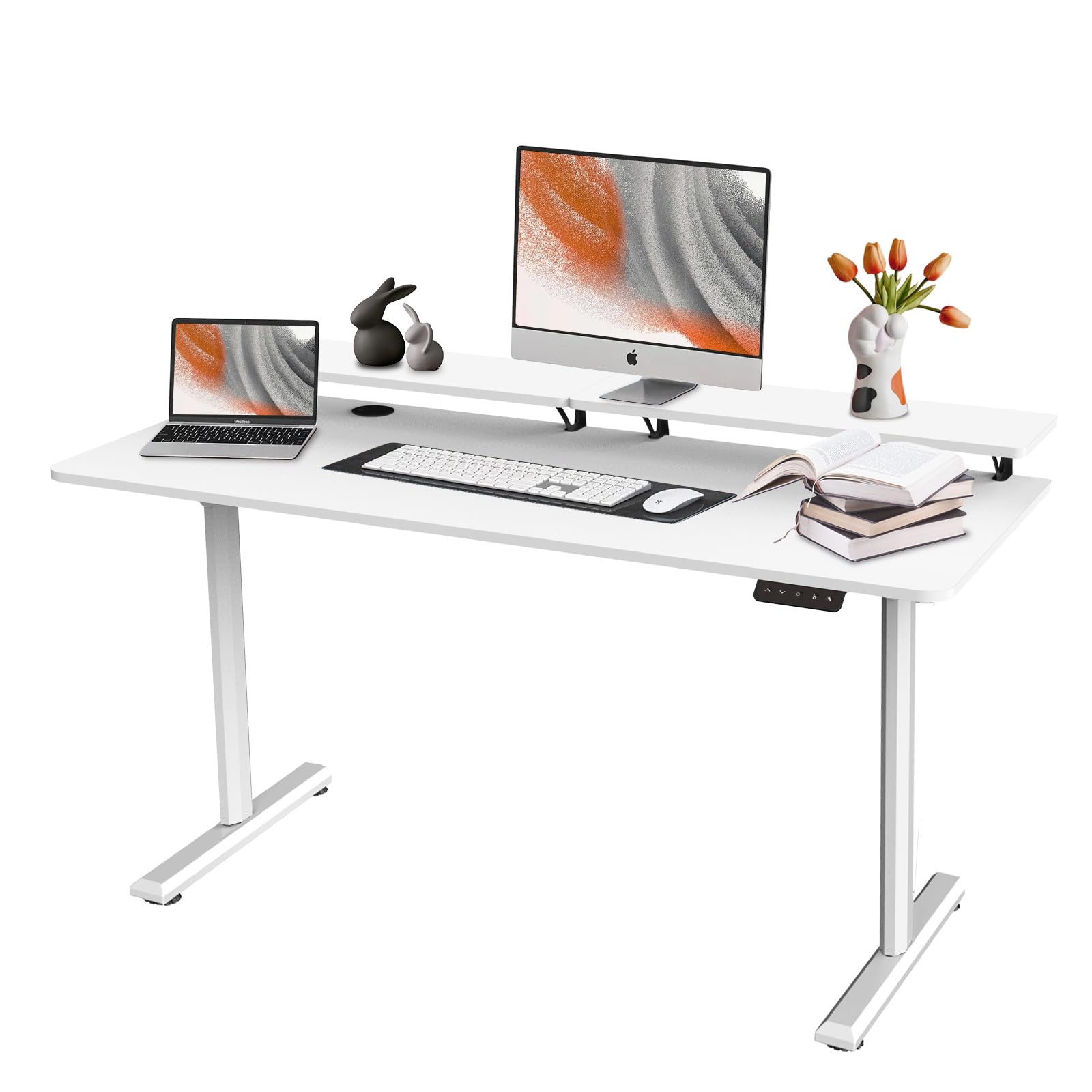 SOSINYA Mesa Escritorio elevable con Memoria de Altura Ajustable, estaci¨®n de Trabajo para computadora, 140 x 60 cm, Soporte para Monitor para Oficina en casa