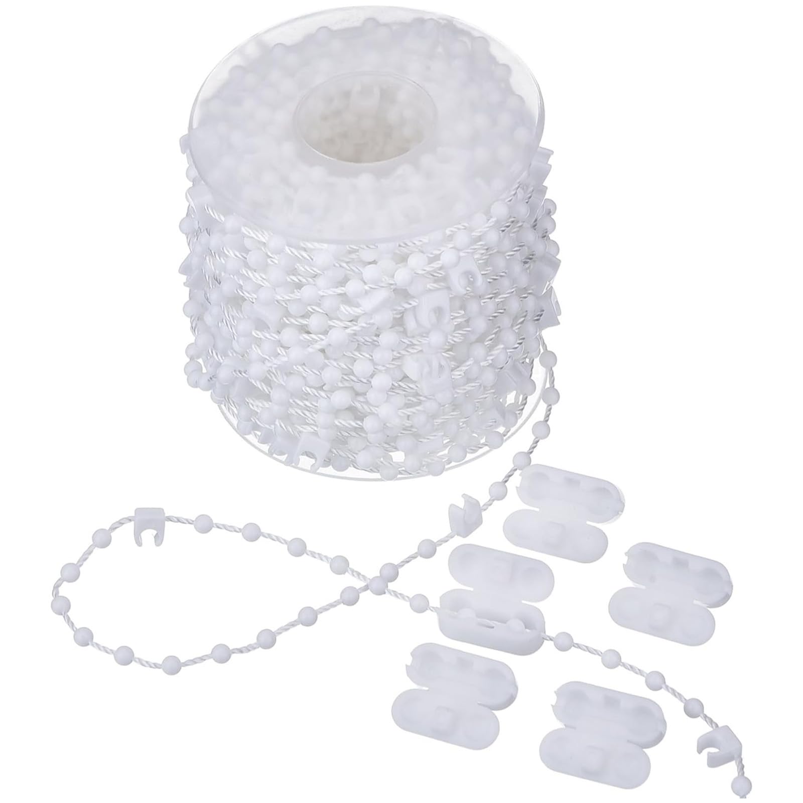 TopHomer 20 Meter 200 Clips Vertical Blind Bottom Chain, Vertical Blinds Repair Parts, with 5 Cord Connectors for Bottom, sit for 3.5 Inch/89 mm Slats(White)
