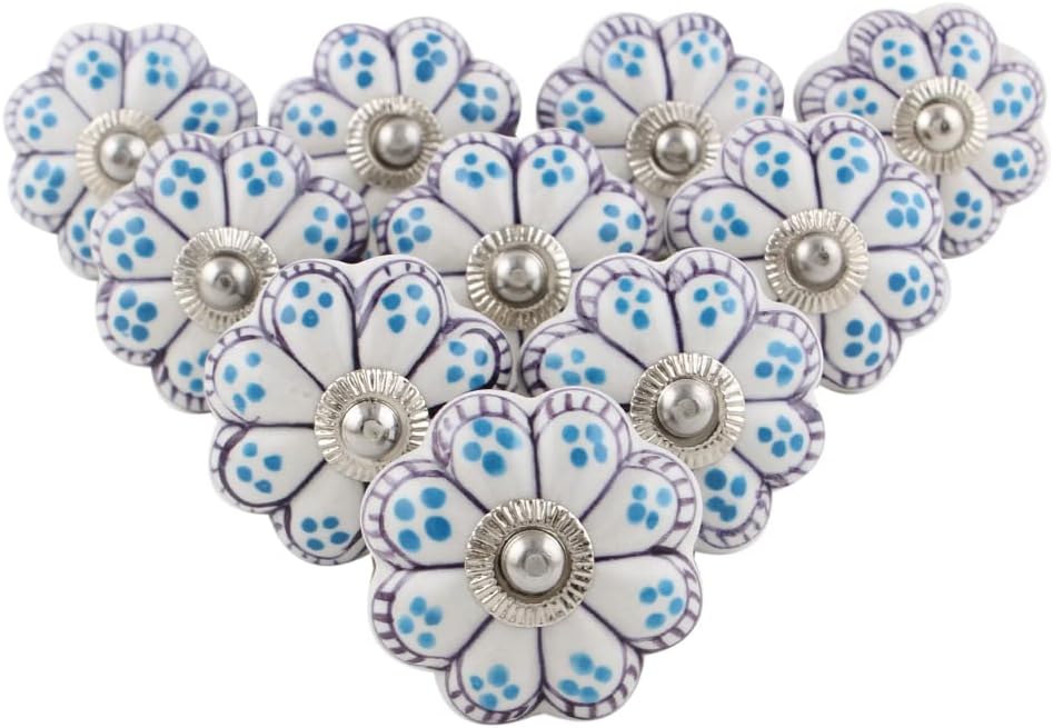 Ceramic Drawer Pulls Modern | Floral Key Handles for Dresser | Turquoise Door Knobs Pulls for Drawer | Artistic Knob | Dresser Knobs | Drawer Knobs | Cabinet Hardware | Turquoise Knobs | 50 Pieces