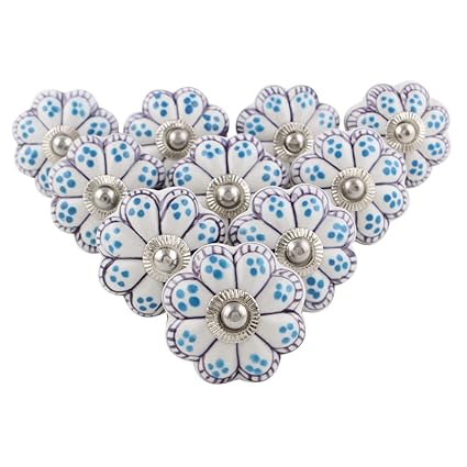 Indian-Shelf Pack of 10 Turquoise Dresser Knob- Ceramic Door Handles- Melon Drawer Pull- Floral Door Pull- Drawer Knob- Vintage Knobs for Dresser - Dresser Knobs Kids- Vintage Drawer Pulls and Knobs